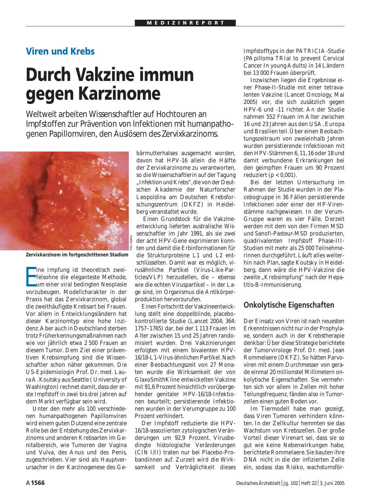 Vorschauseite 1: Viren und Krebs: Durch Vakzine immun gegen Karzinome