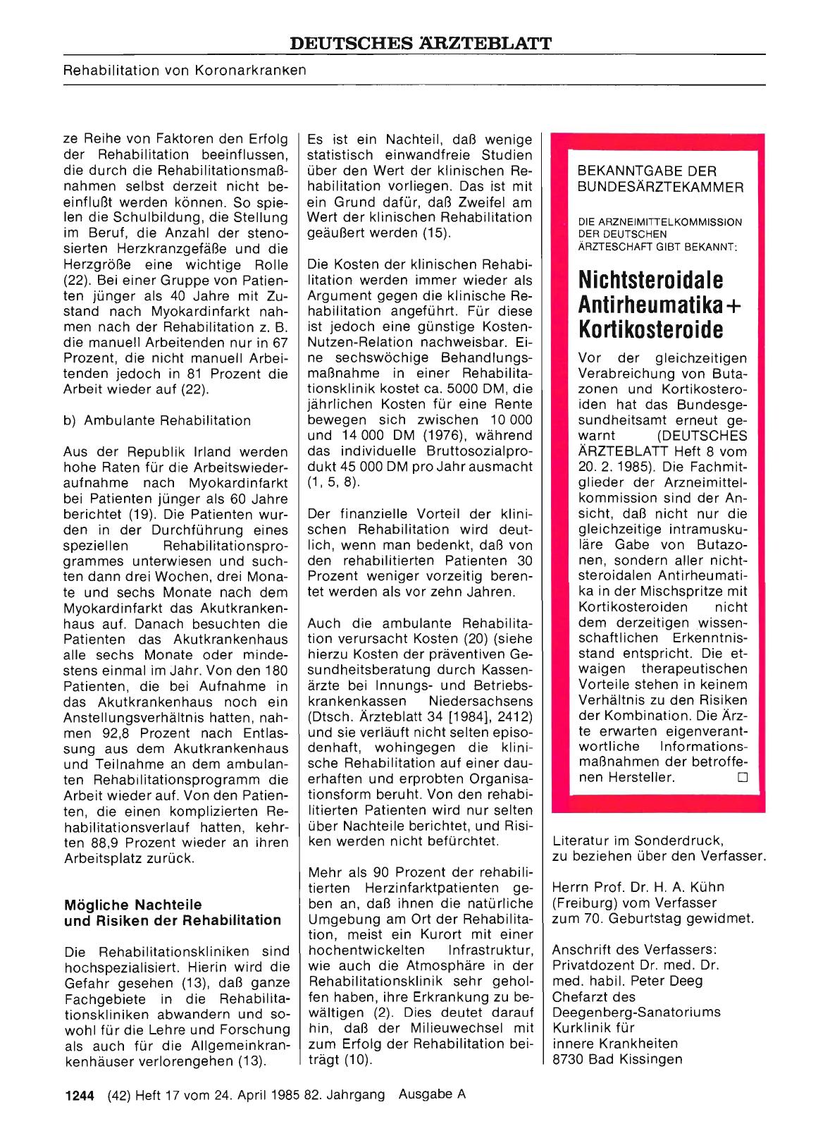 Vorschauseite 1: DIE ARZNEIMITTELKOMMISSION DER DEUTSCHEN ÄRZTESCHAFT GIBT BEKANNT: Nichtsteroidale Antirheumatika+ Kortikosteroide