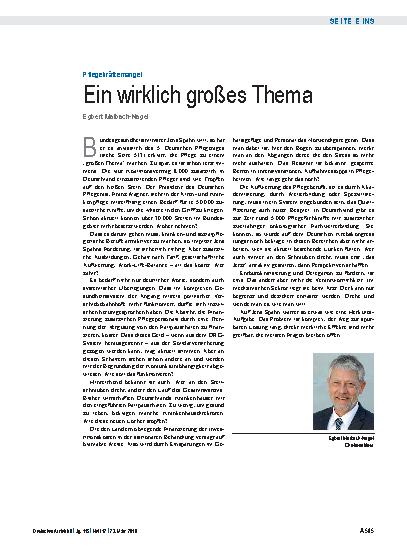 Vorschauseite 1: Pflegekräftemangel: Ein wirklich großes Thema