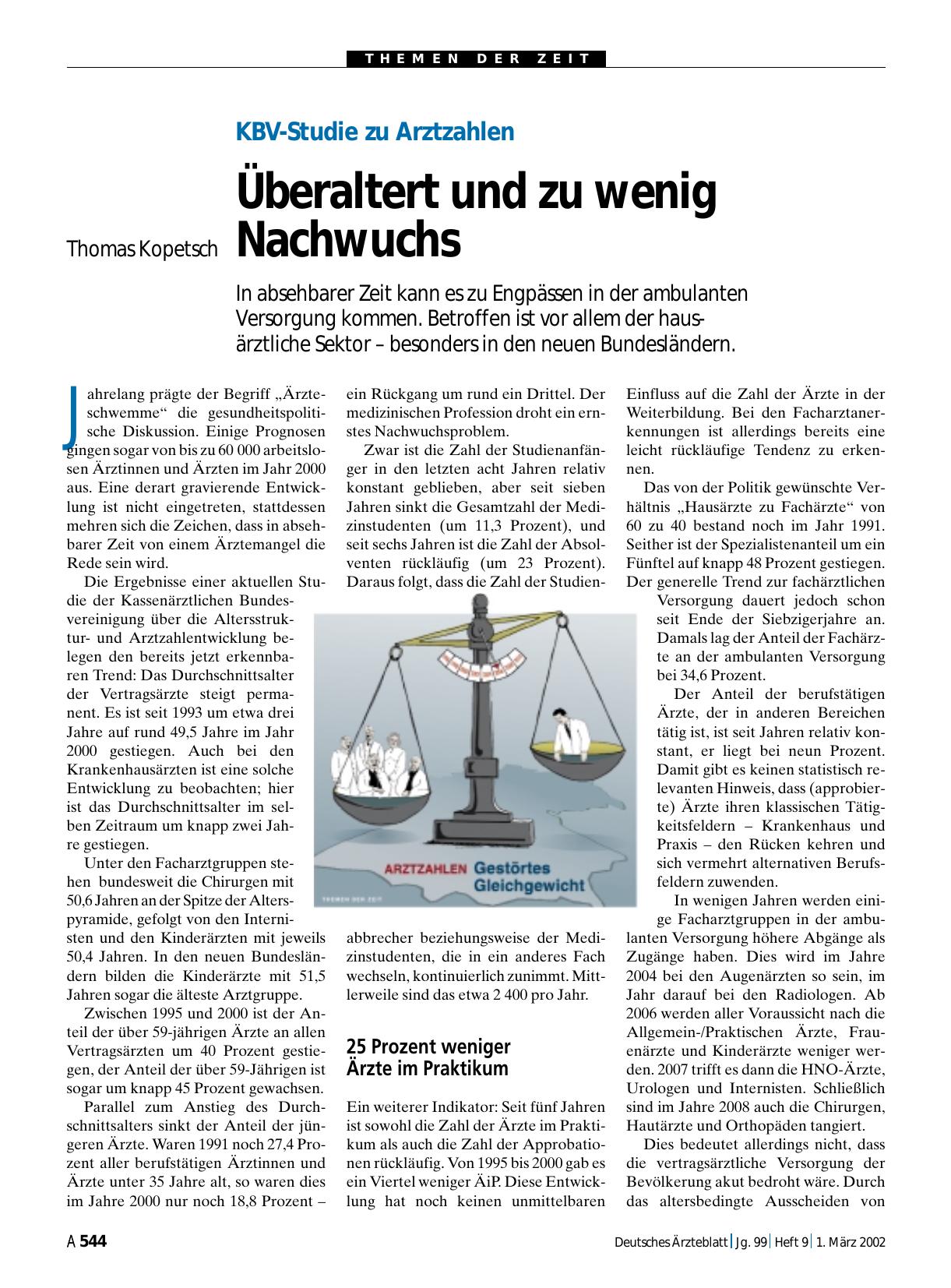 Vorschauseite 1: KBV-Studie zu Arztzahlen: Überaltert und zu wenig Nachwuchs