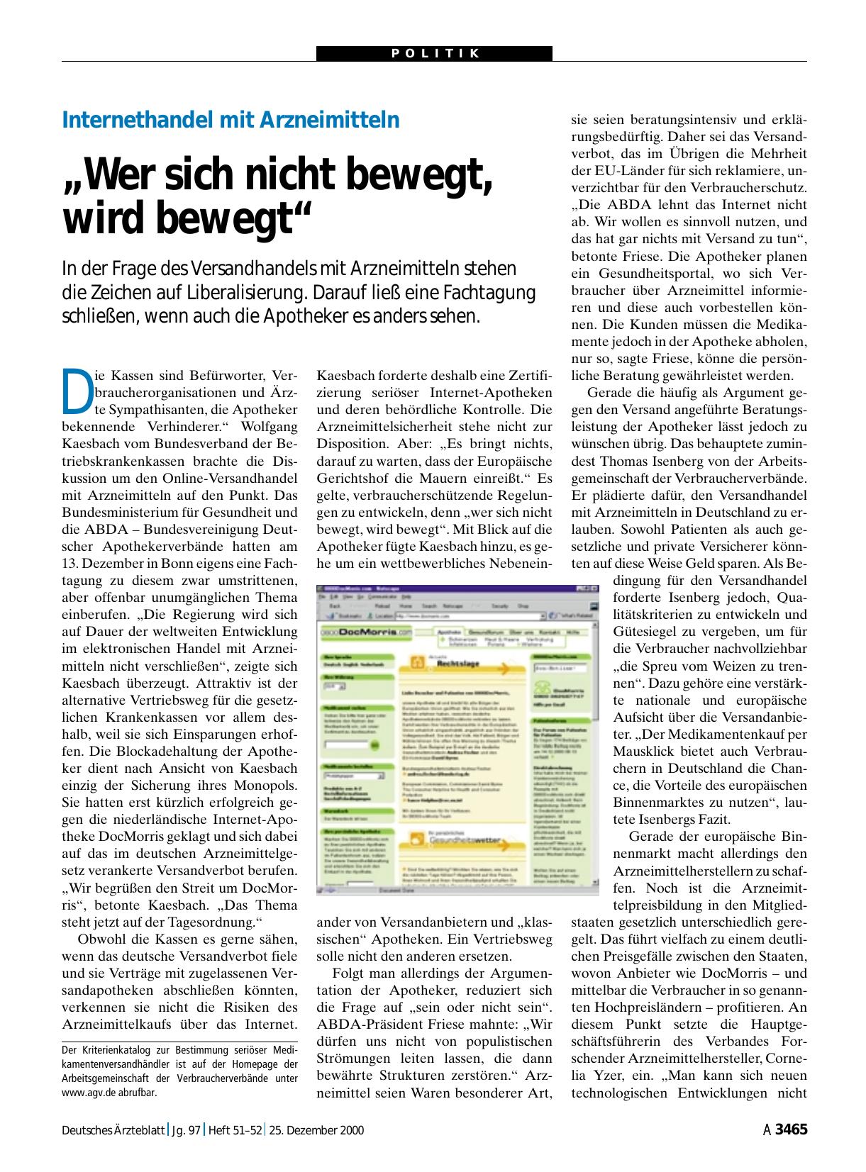 Vorschauseite 1: Internethandel mit Arzneimitteln: „Wer sich nicht bewegt, wird bewegt“
