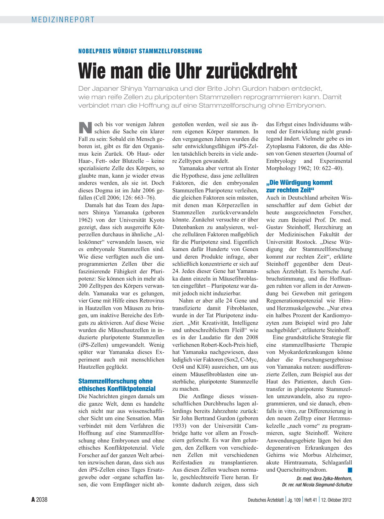 Vorschauseite 1: Nobelpreis würdigt Stammzellforschung: Wie man die Uhr zurückdreht