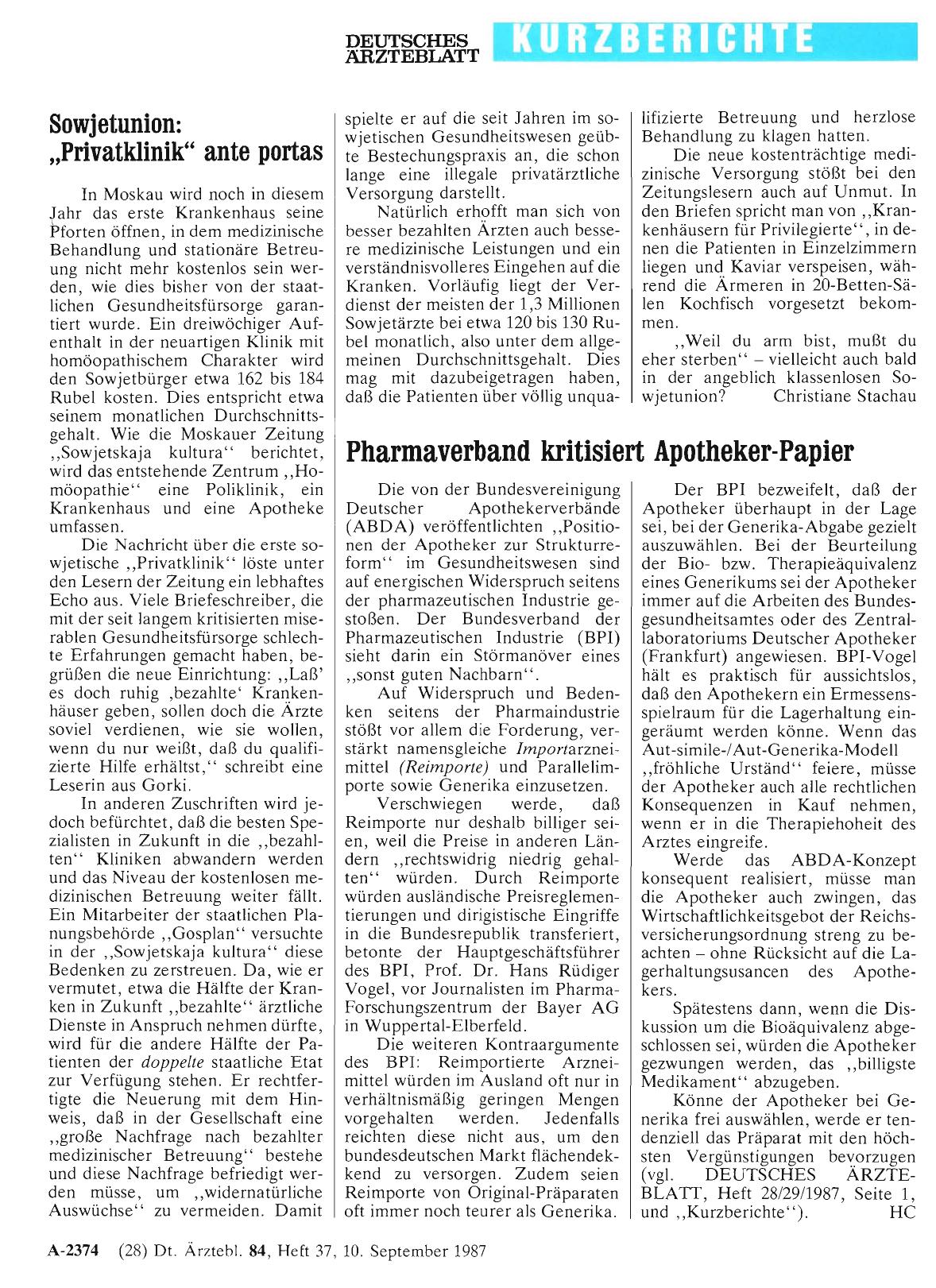 Vorschauseite 1: Sowjetunion: „Privatklinik“ ante portas