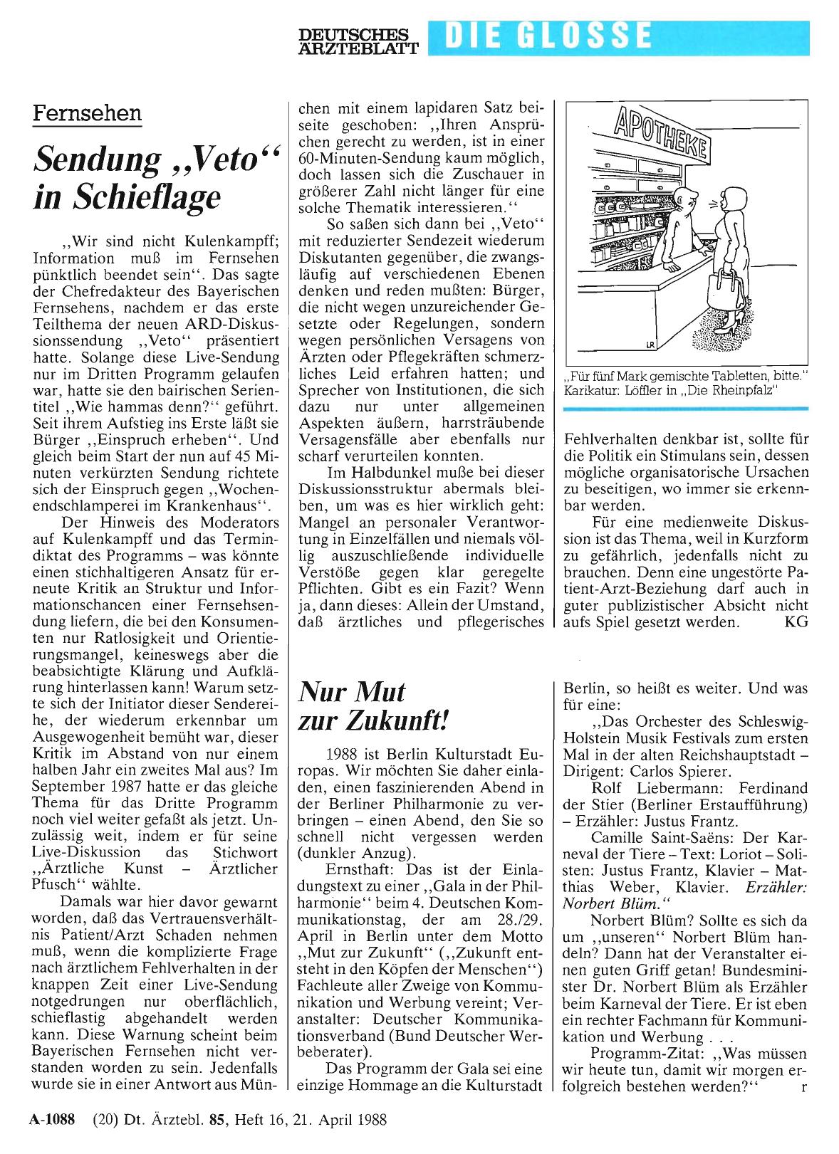 Vorschauseite 1: Fernsehen: Sendung „Veto“ in Schieflage
