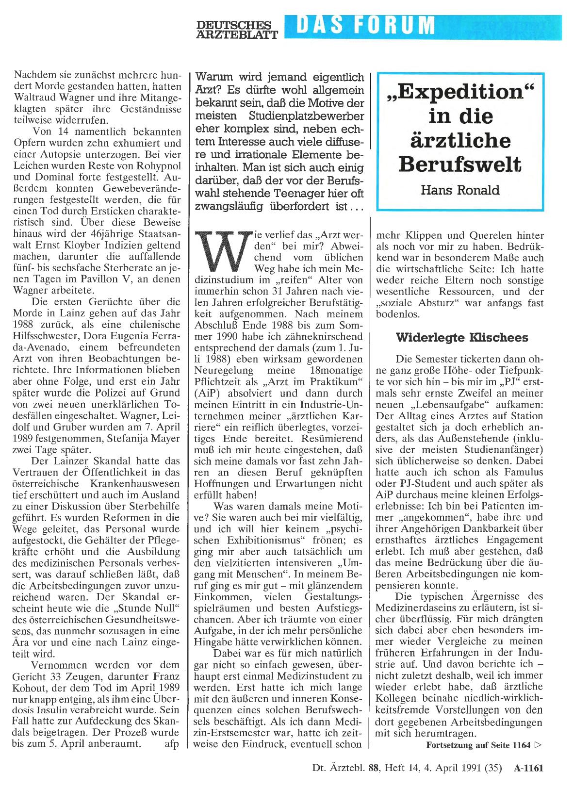 Vorschauseite 1: ‚‚Expedition“ in die ärztliche Berufswelt