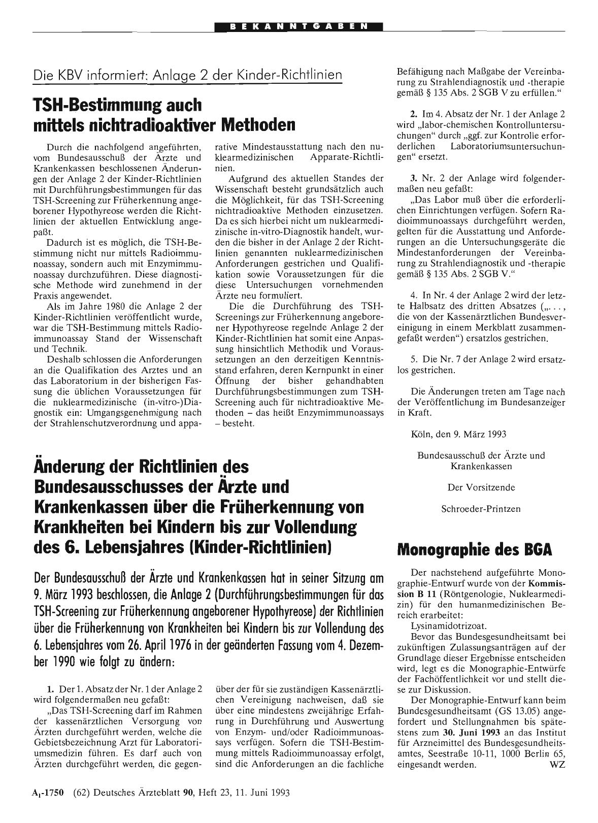 Vorschauseite 1: Änderung der Richtlinien des Bundesausschusses der Ärzte und Krankenkassen über die Früherkennung von Krankheiten bei Kindern bis zur Vollendung des 6. Lebensjahres (Kinder-Richtl…