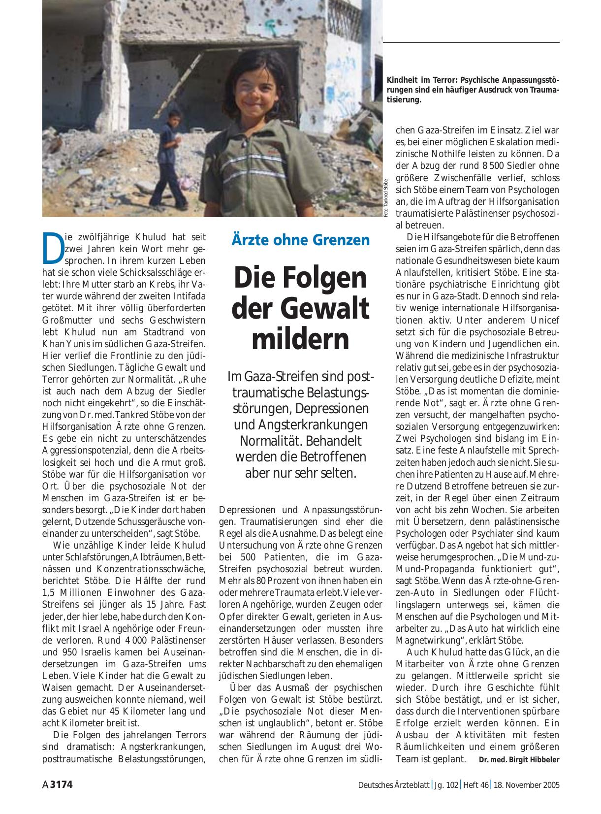 Vorschauseite 1: Ärzte ohne Grenzen: Die Folgen der Gewalt mildern