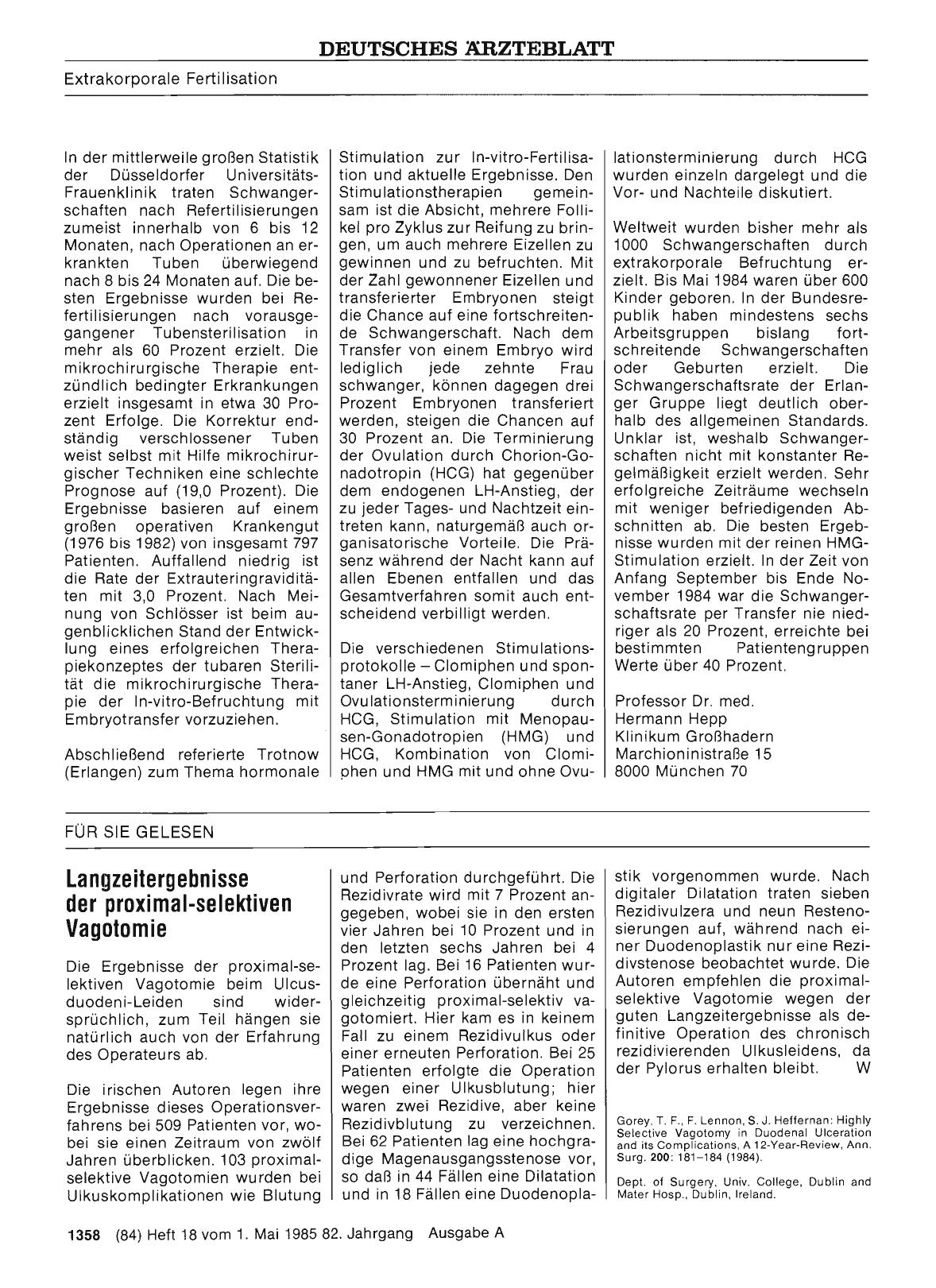 Vorschauseite 1: Langzeitergebnisse der proximal-selektiven Vagotomie