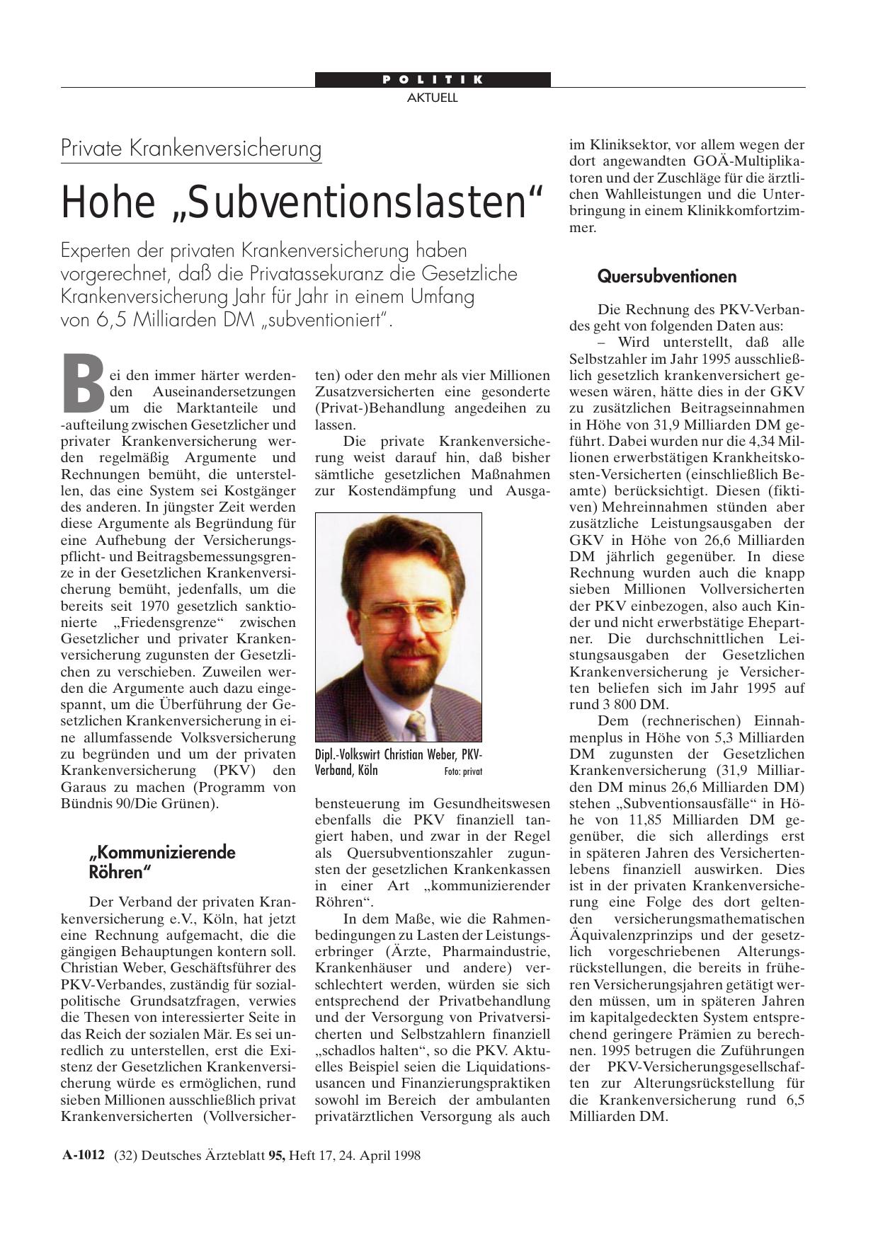 Vorschauseite 1: Private Krankenversicherung: Hohe „Subventionslasten“