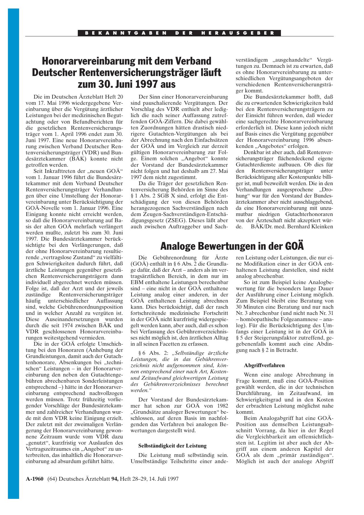 Vorschauseite 1: Analoge Bewertungen in der GOÄ
