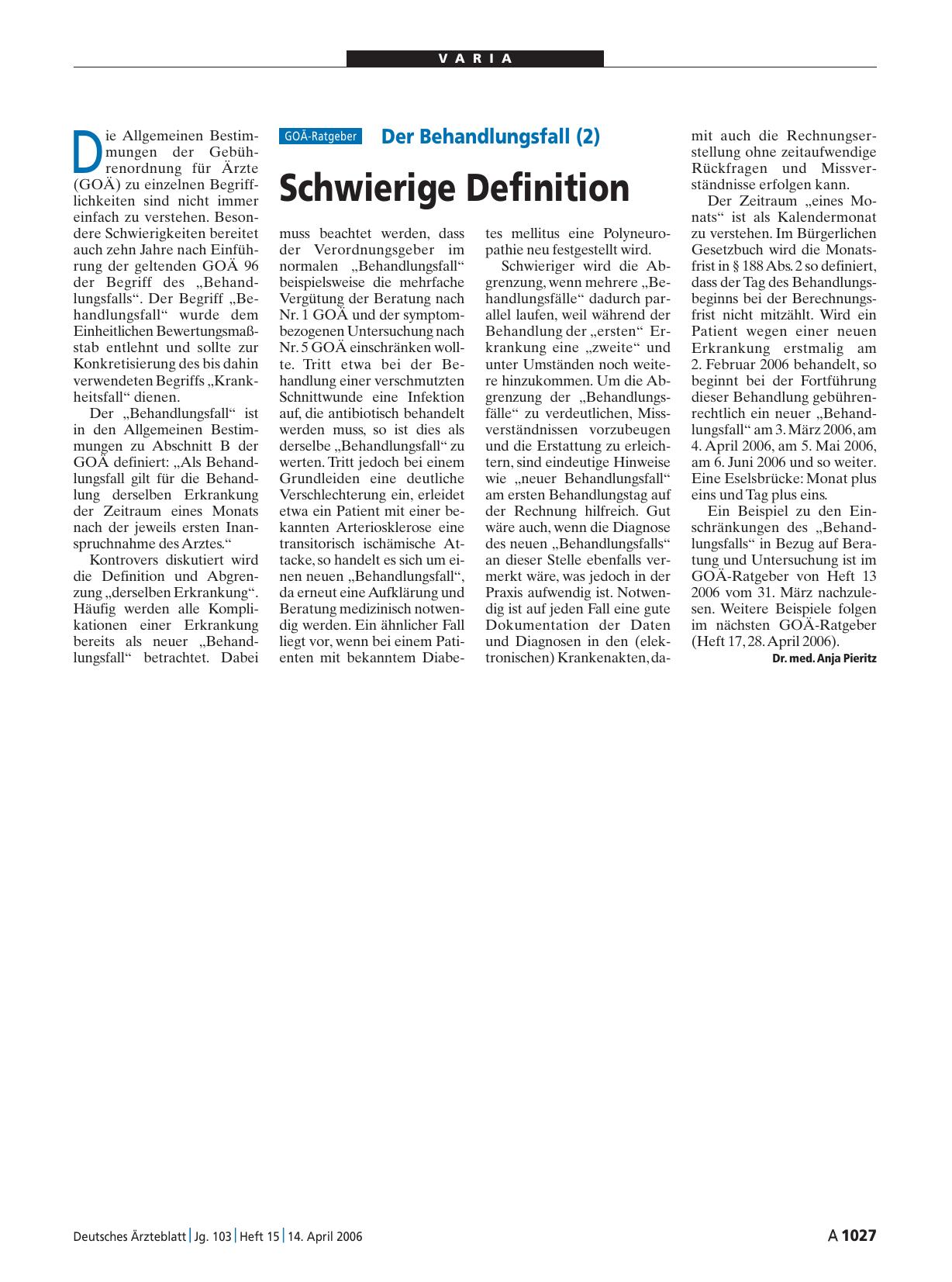 Vorschauseite 1: Der Behandlungsfall (2): Schwierige Definition
