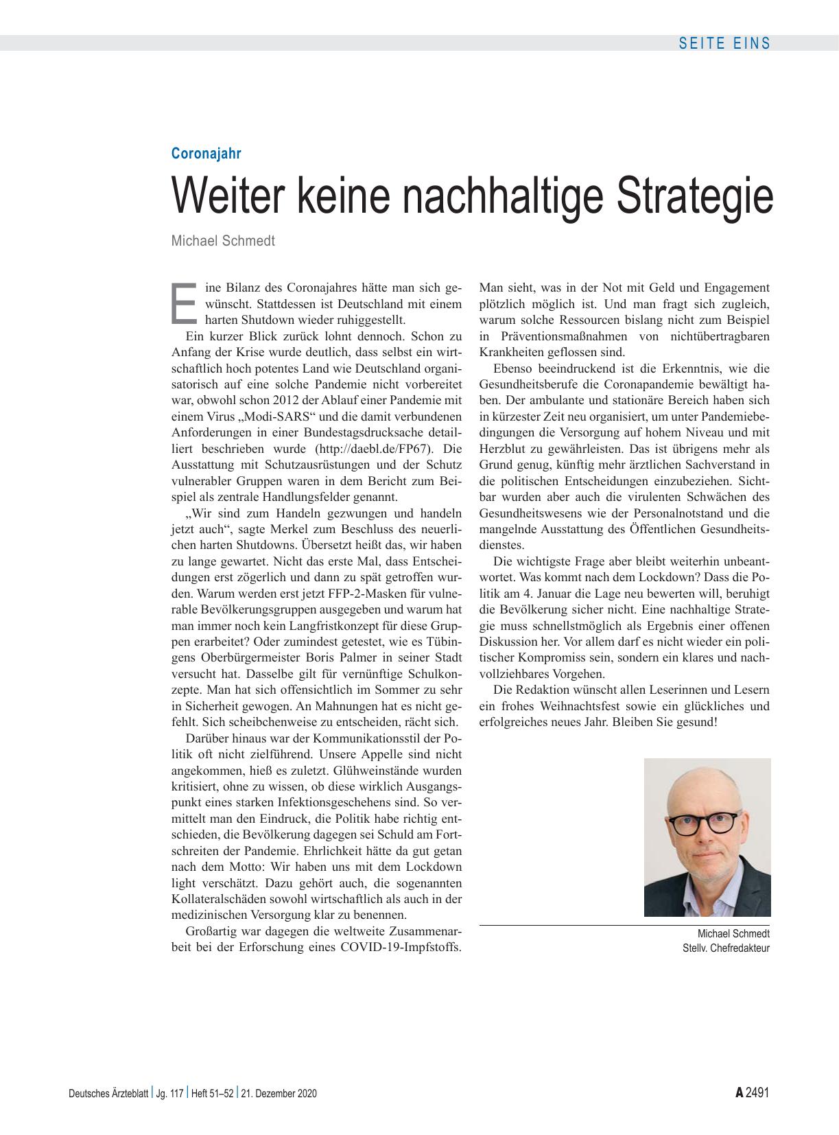 Vorschauseite 1: Coronajahr: Weiter keine nachhaltige Strategie