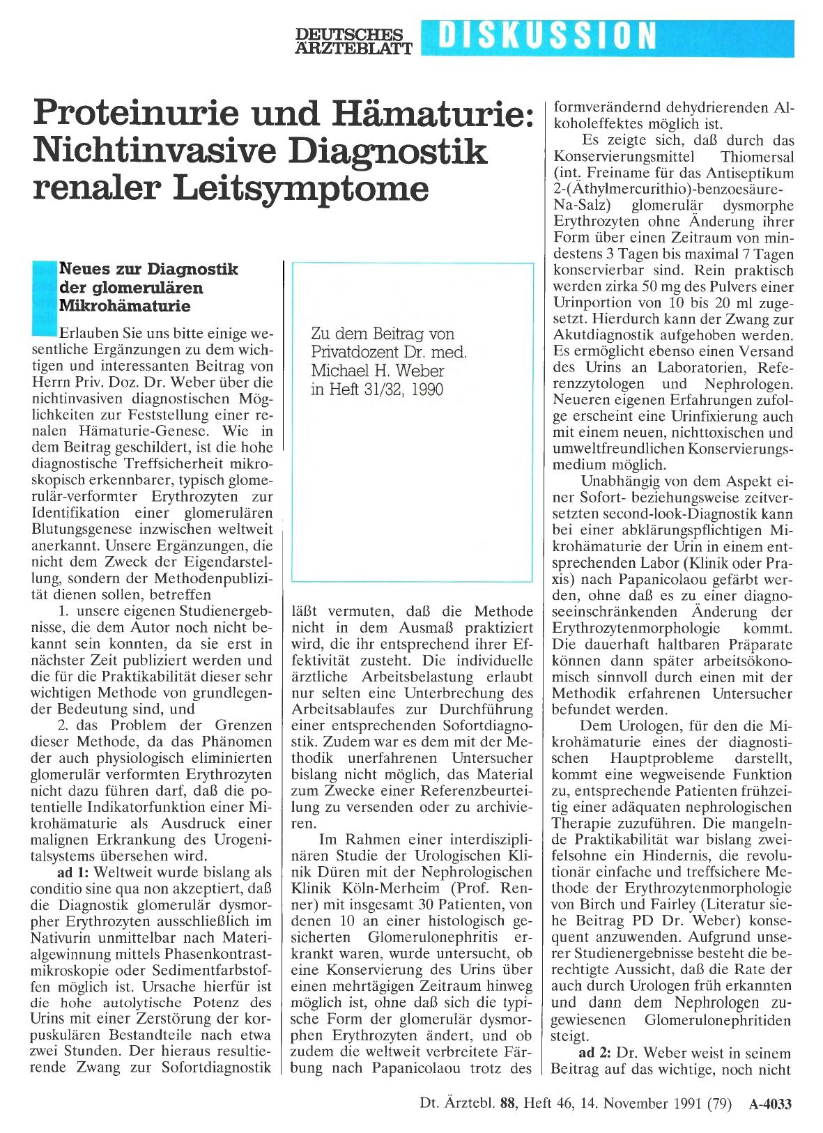 Vorschauseite 1: Proteinurie und Hämaturie: Nichtinvasive Diagnostik renaler Leitsymptome: Neues zur Diagnostik der glomerulären Mikrohämaturie