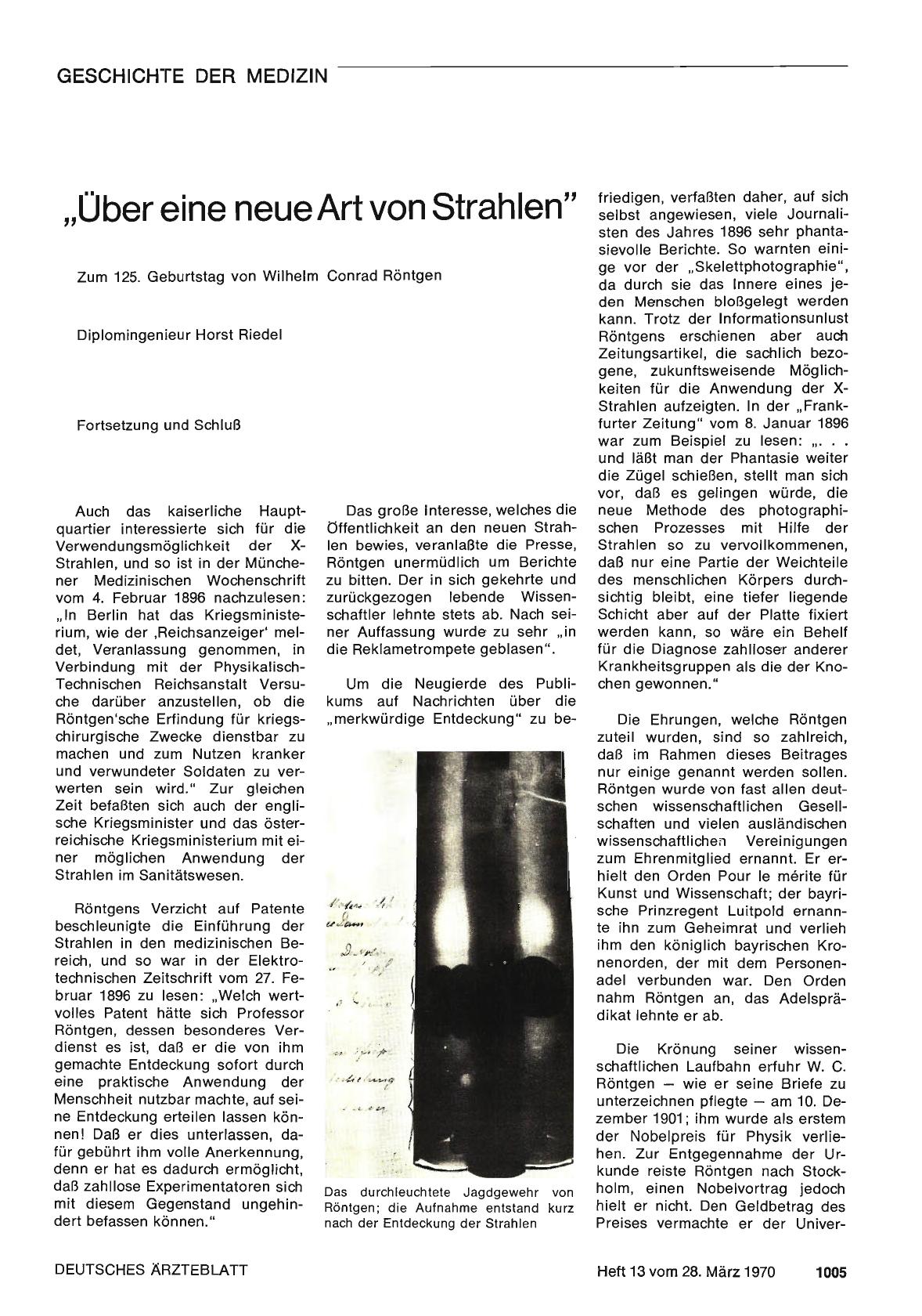 Vorschauseite 1: „Über eine neue Art von Strahlen" (Fortsetzung und Schluß)