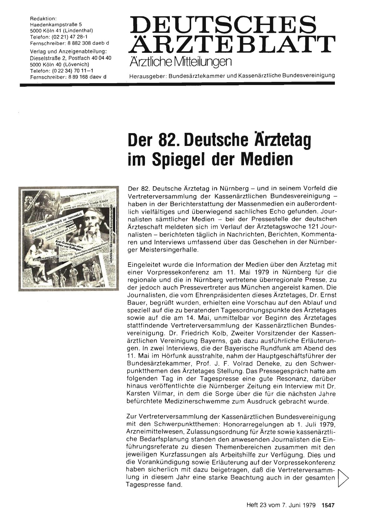 Vorschauseite 1: Der 82. Deutsche Ärztetag im Spiegel der Medien