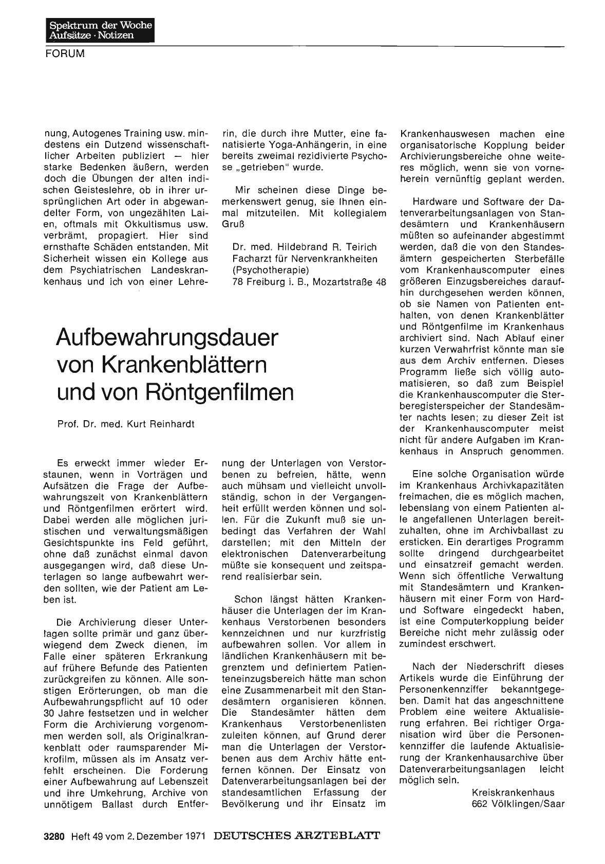 Vorschauseite 1: Aufbewahrungsdauer von Krankenblättern und von Röntgenfilmen