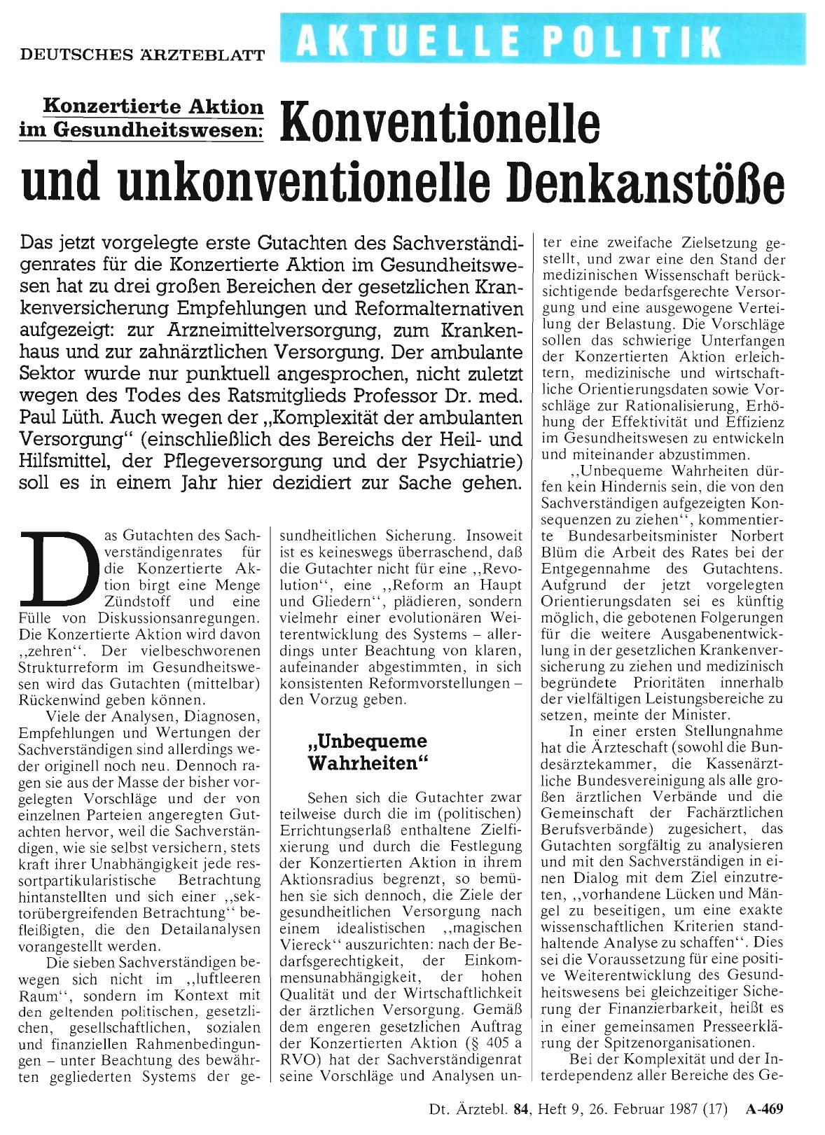 Vorschauseite 1: Konzertierte Aktion im Gesundheitswesen: Konventionelle und unkonventionelle Denkanstöße