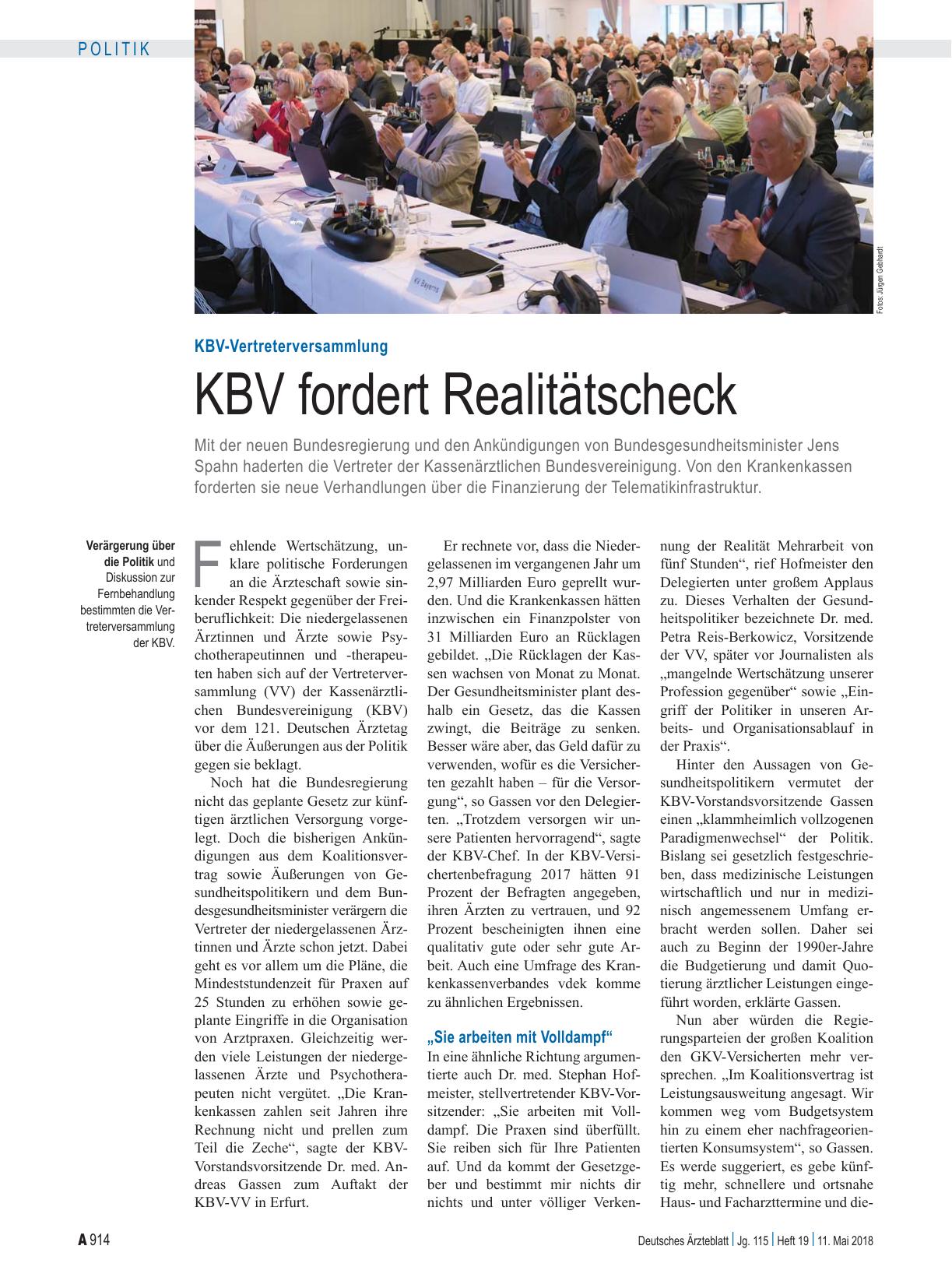 Vorschauseite 1: KBV-Vertreterversammlung: KBV fordert Realitätscheck