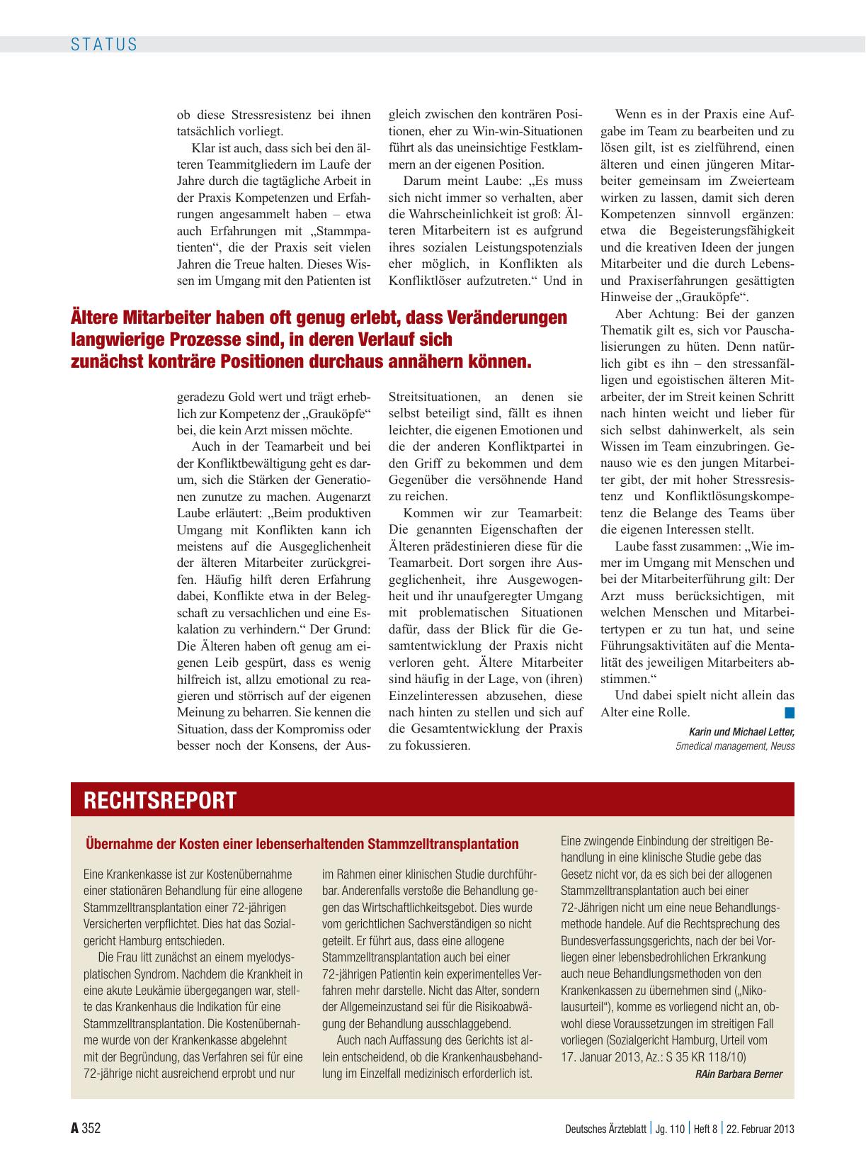 Vorschauseite 1: Übernahme der Kosten einer lebenserhaltenden Stammzelltransplantation