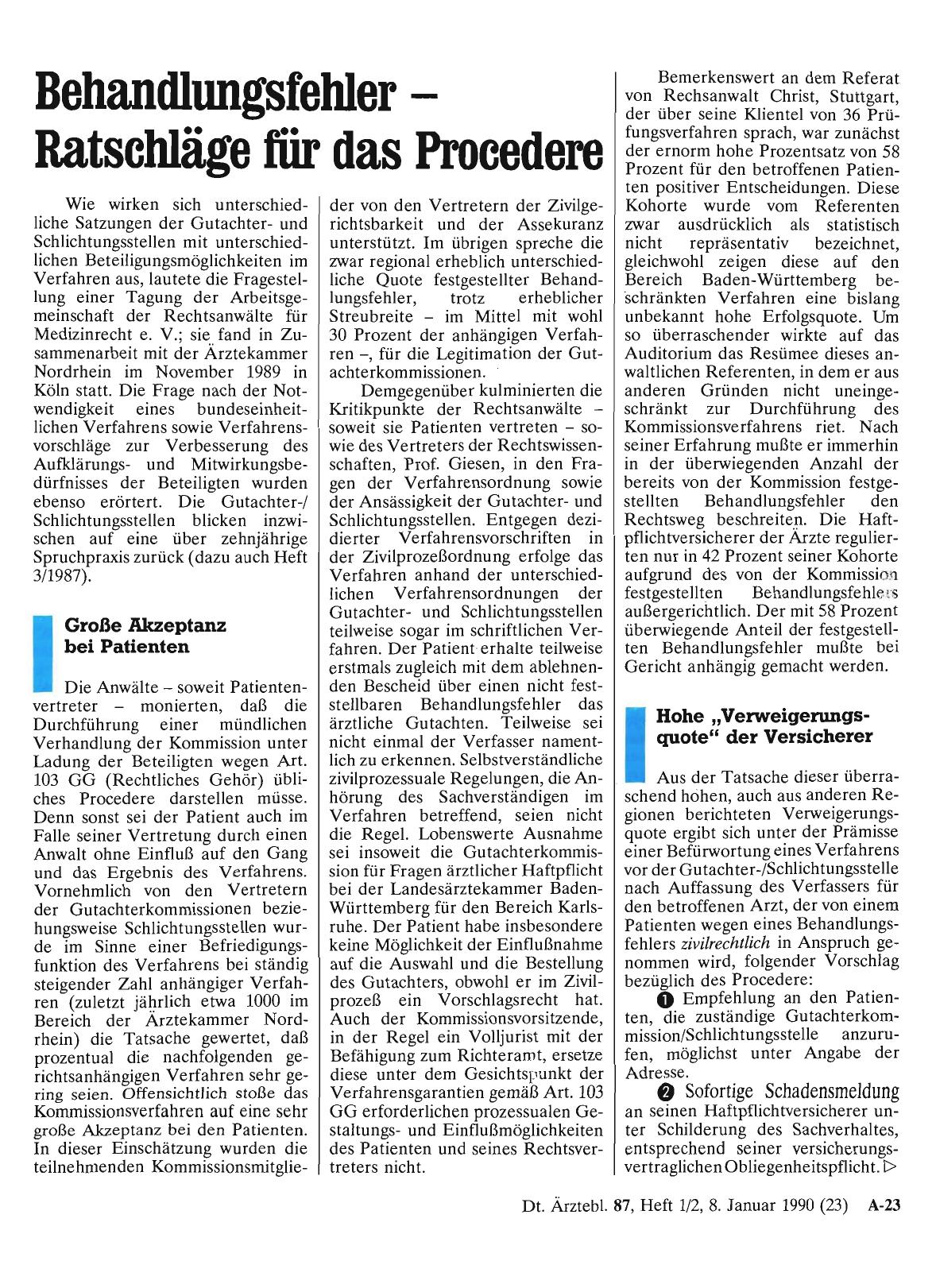 Vorschauseite 1: Behandlungsfehler – Ratschläge für das Procedere