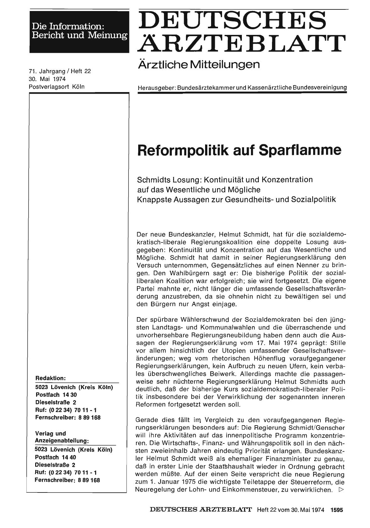 Vorschauseite 1: Reformpolitik auf Sparflamme