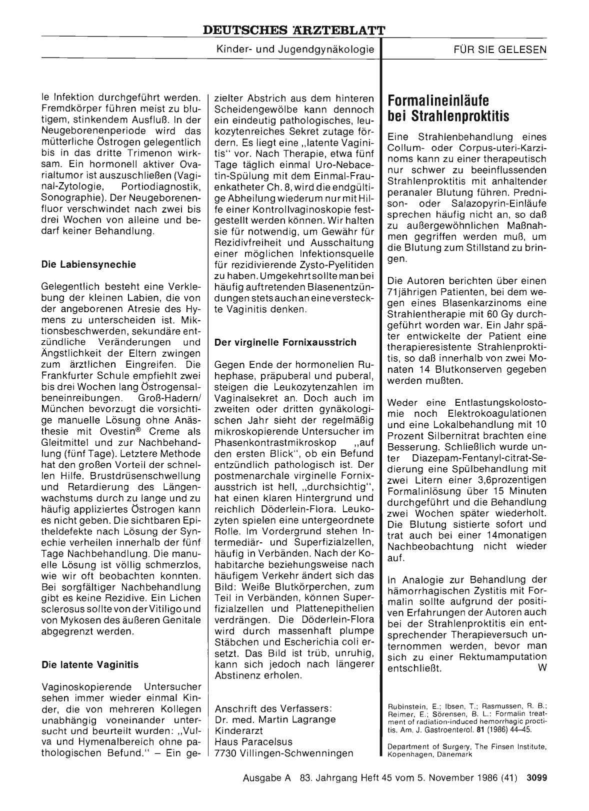 Vorschauseite 1: Formalineinläufe bei Strahlenproktitis