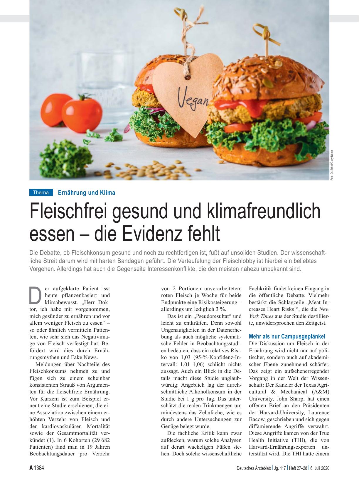 Vorschauseite 1: Ernährung und Klima: Fleischfrei gesund und klimafreundlich essen – die Evidenz fehlt