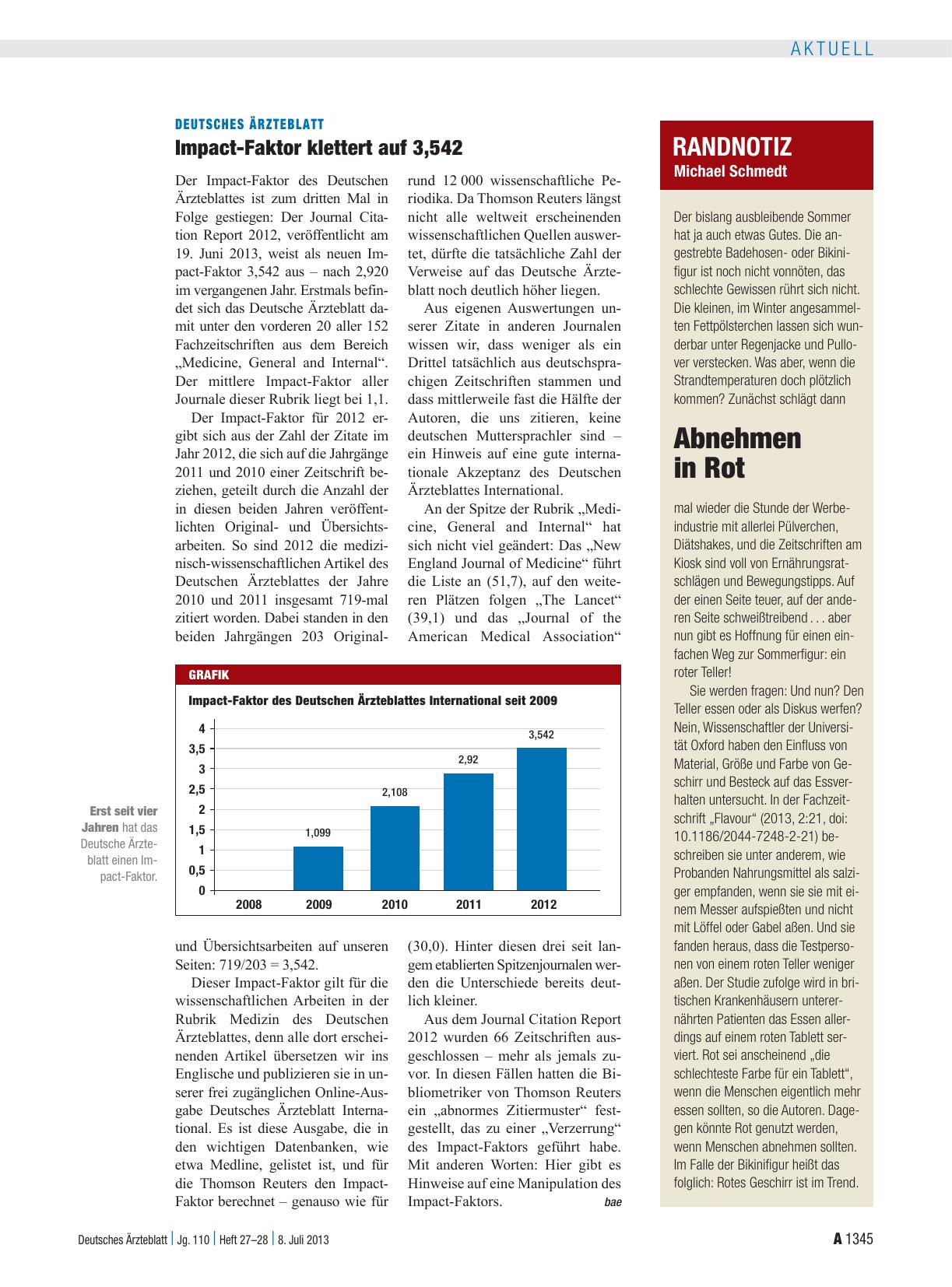 Vorschauseite 1: Deutsches Ärzteblatt: Impact-Faktor klettert auf 3, 542