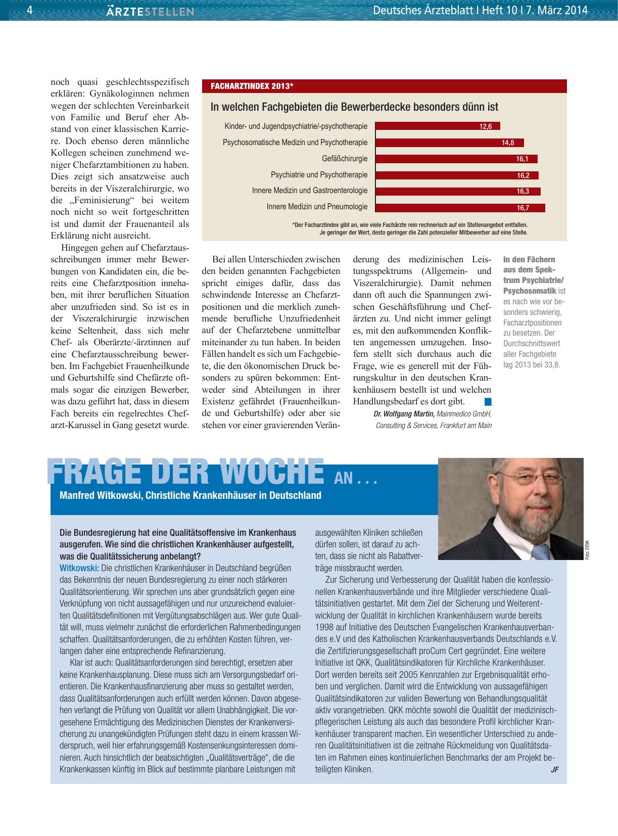 Vorschauseite 1: Frage der Woche an. .. Manfred Witkowski, Christliche Krankenhäuser in Deutschland