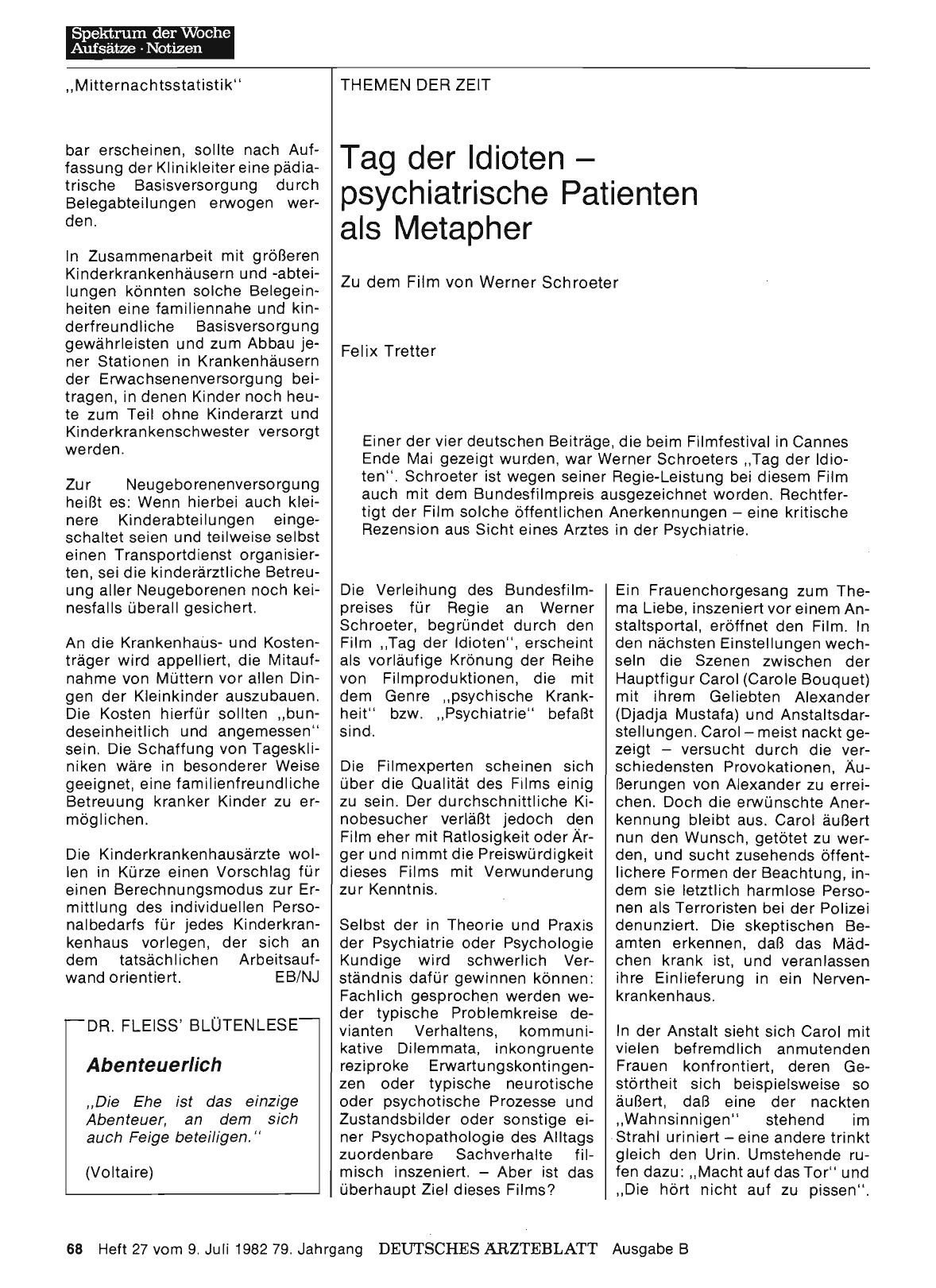 Vorschauseite 1: Tag der Idioten — psychiatrische Patienten als Metapher