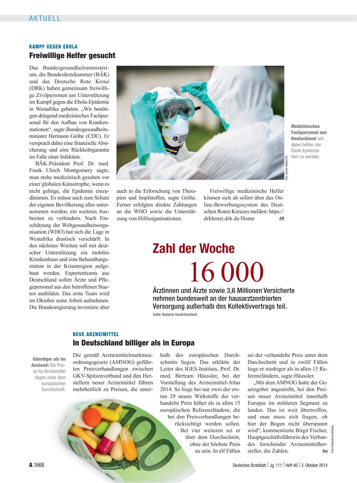 Vorschauseite 1: Kampf gegen Ebola: Freiwillige Helfer gesucht