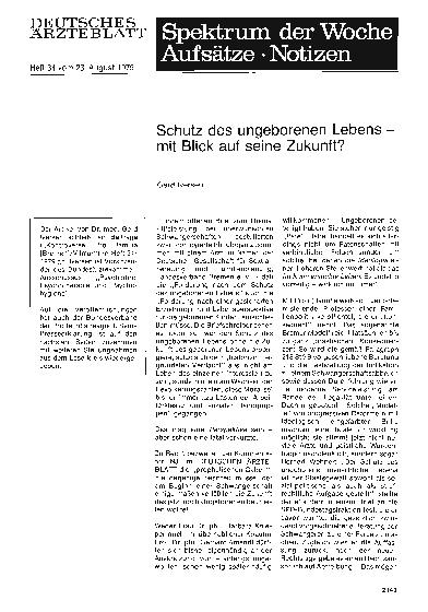 Vorschauseite 1: Schutz des ungeborenen Lebens — mit Blick auf seine Zukunft?