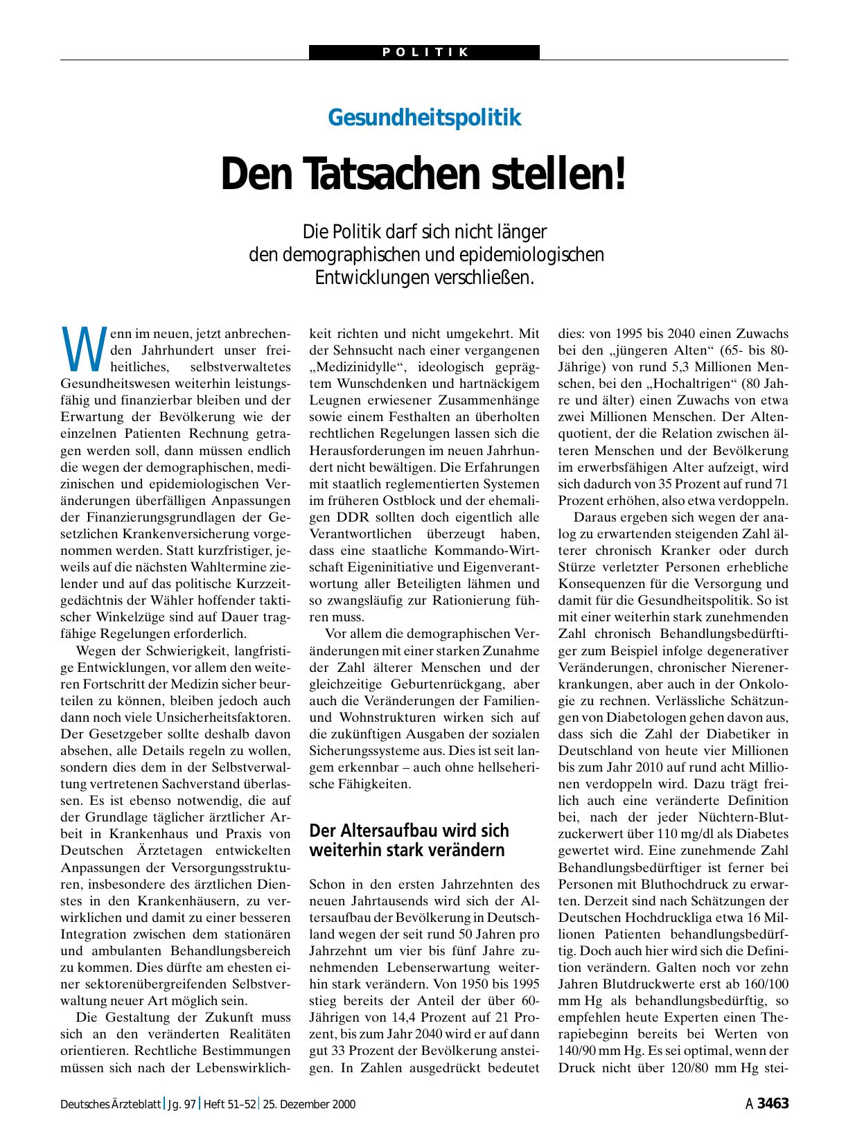 Vorschauseite 1: Gesundheitspolitik: Den Tatsachen stellen!
