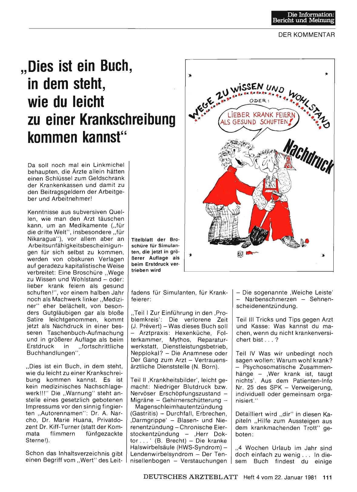 Vorschauseite 1: "Dies ist ein Buch, in dem steht, wie du leicht zu einer Krankschreibung kommen kannst"