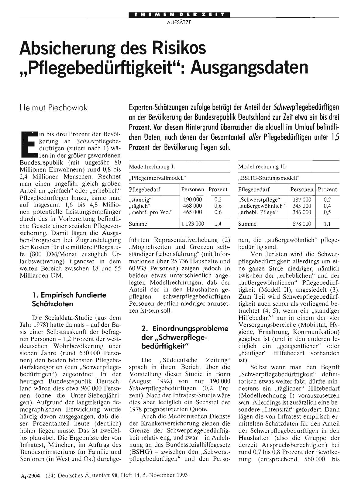 Vorschauseite 1: Absicherung des Risikos „Pflegebedürftigkeit“: Ausgangsdaten