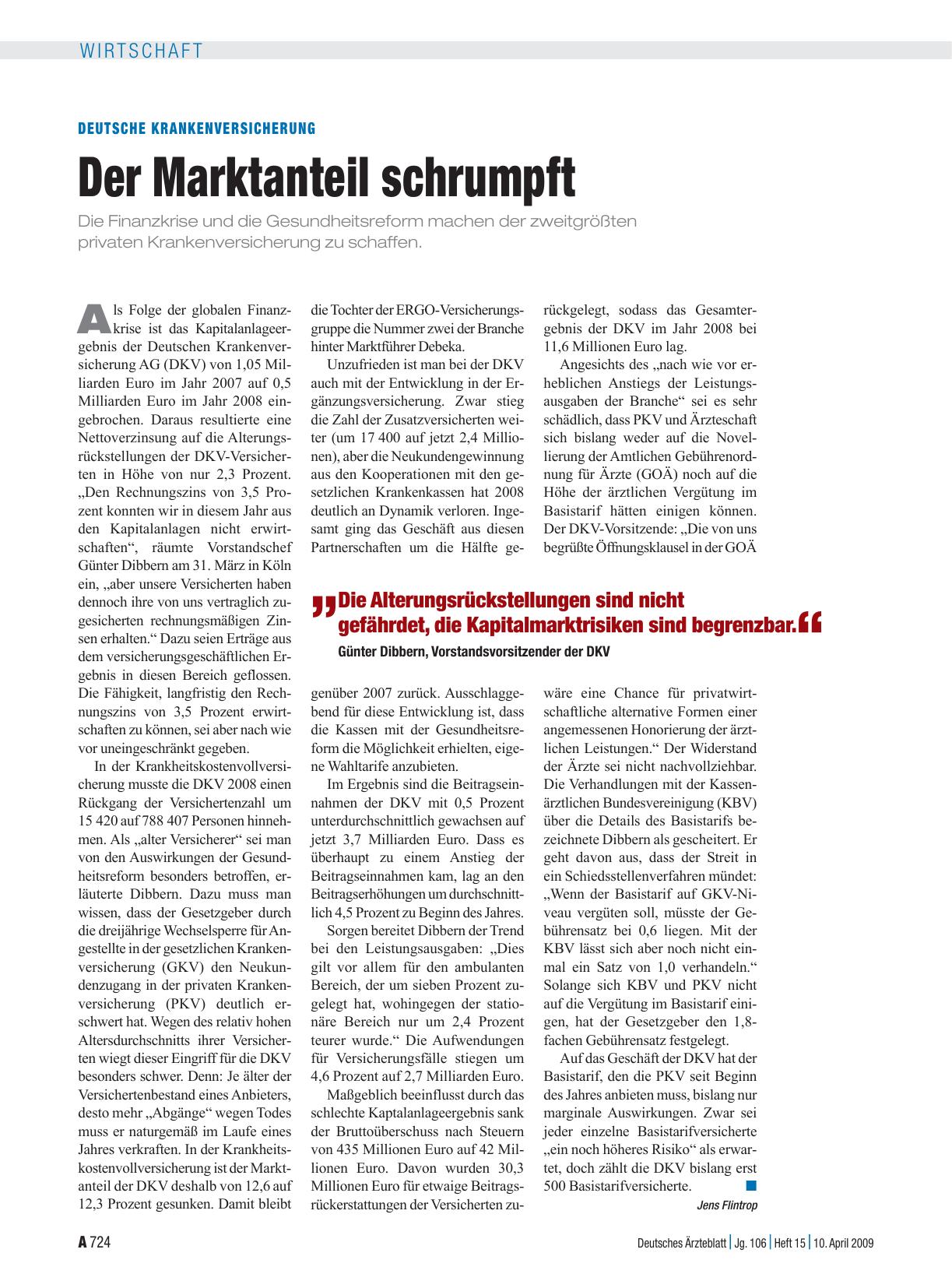 Vorschauseite 1: Deutsche Krankenversicherung: Der Marktanteil schrumpft