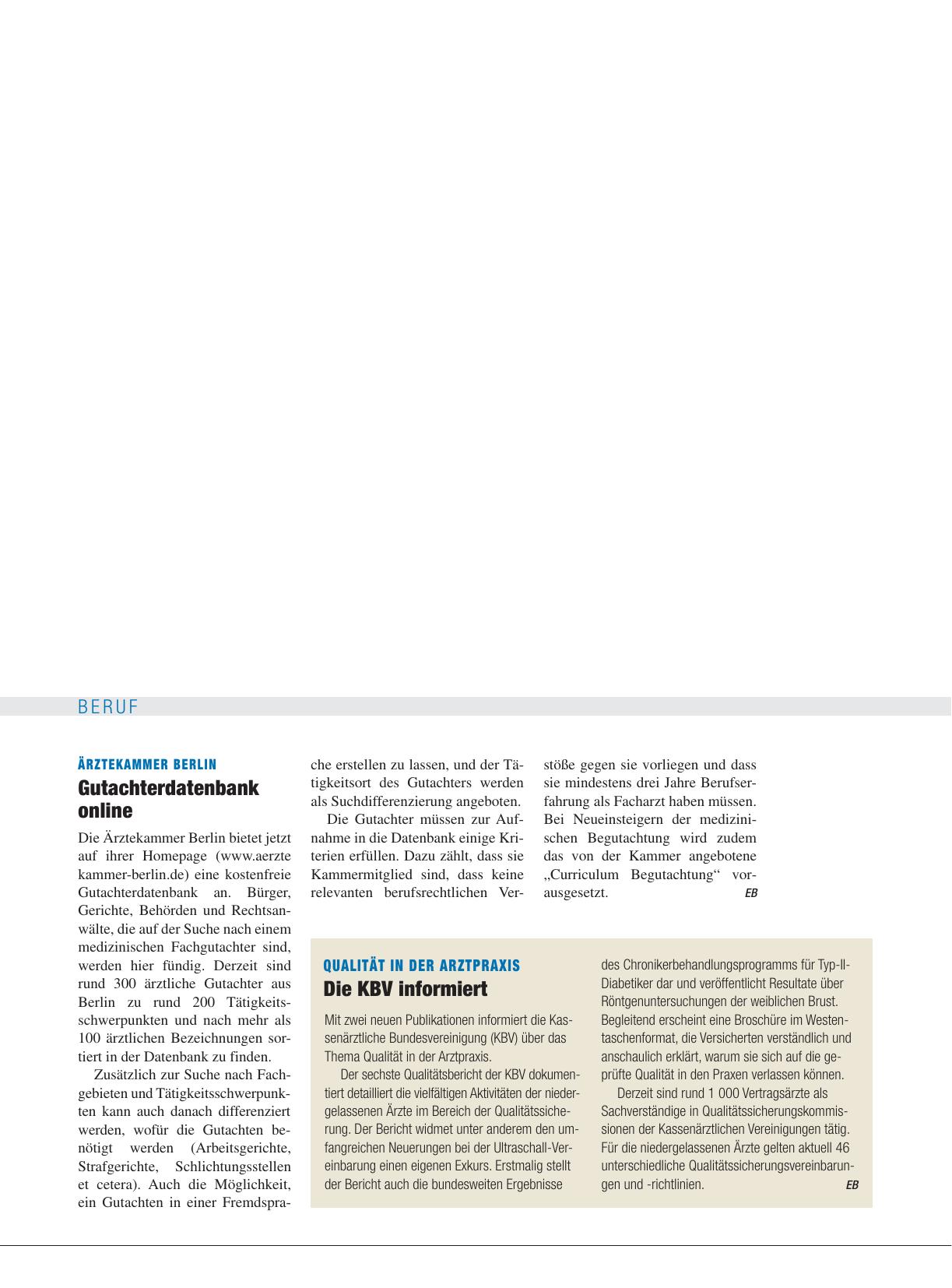 Vorschauseite 1: Ärztekammer Berlin: Gutachterdatenbank online