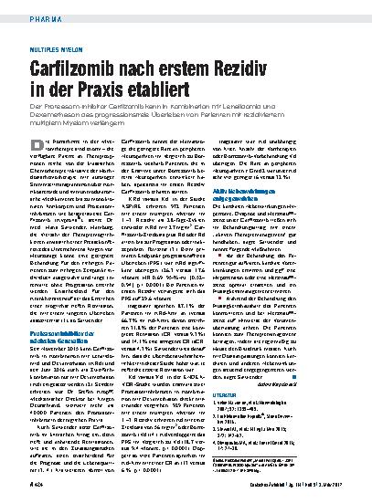Vorschauseite 1: Multiples Myelom: Carfilzomib nach erstem Rezidiv in der Praxis etabliert