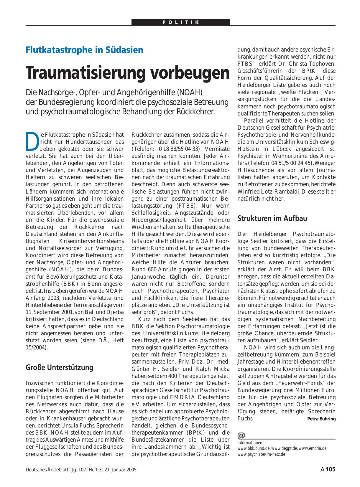 Vorschauseite 1: Flutkatastrophe in Südasien: Traumatisierung vorbeugen