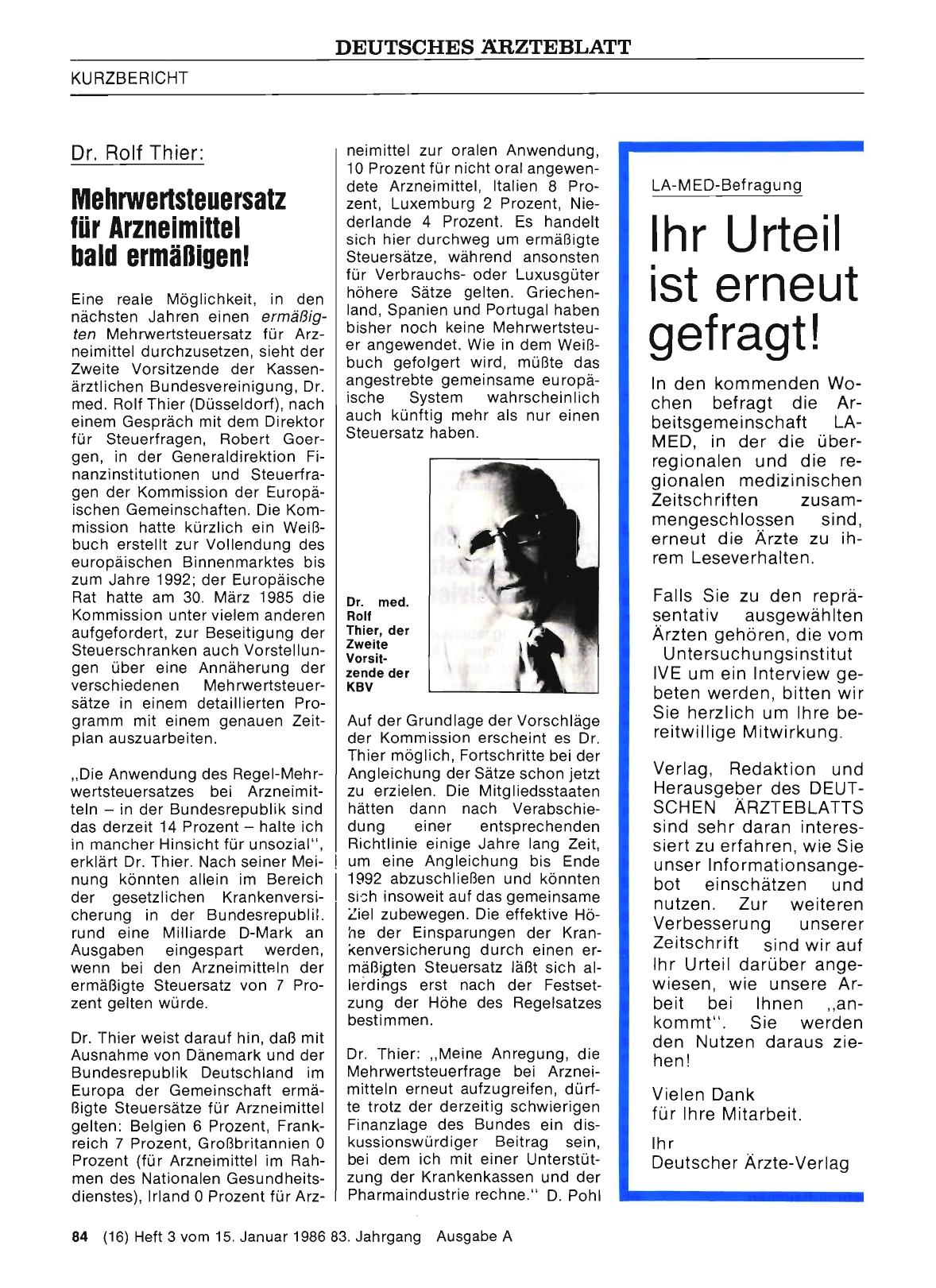 Vorschauseite 1: Dr. Rolf Thier: Mehrwertsteuersatz für Arzneimittel bald ermäßigen!