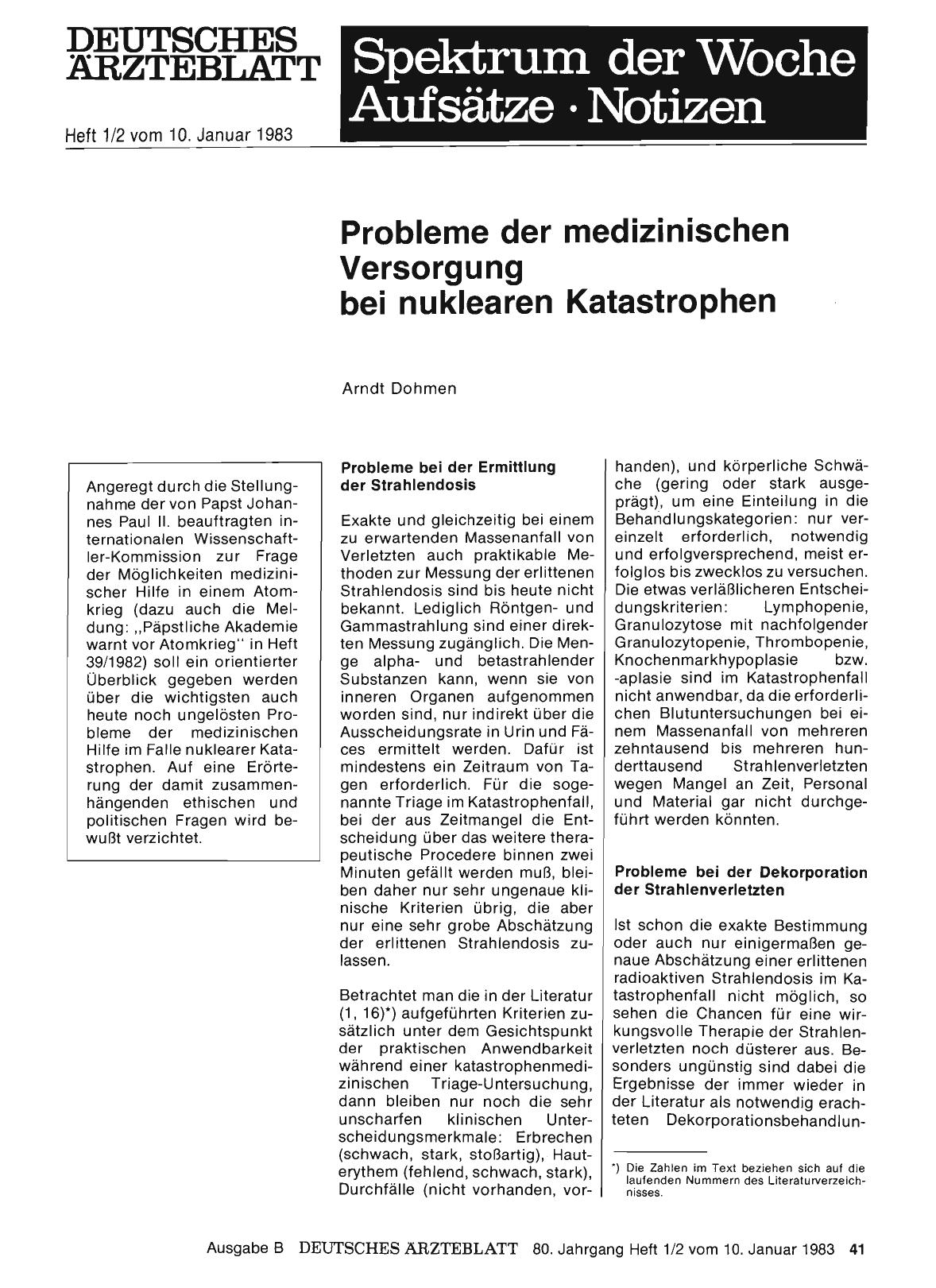 Vorschauseite 1: Probleme der medizinischen Versorgung bei nuklearen Katastrophen