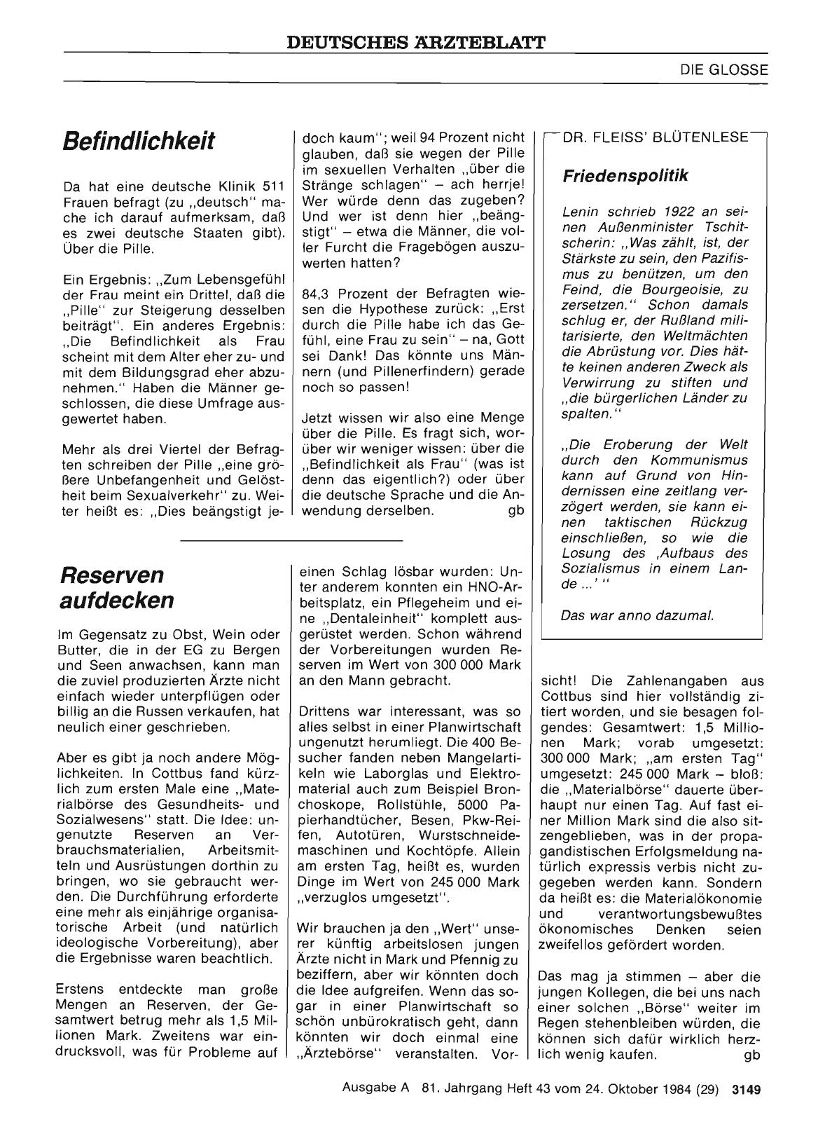 Vorschauseite 1: DR. FLEISS' BLÜTENLESE: Friedenspolitik