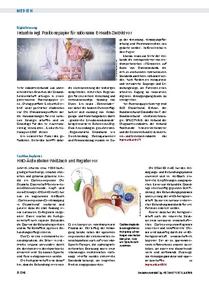 Vorschauseite 1: Cochlea-Implantat: HNO-Ärzte stellen Weißbuch und Register vor