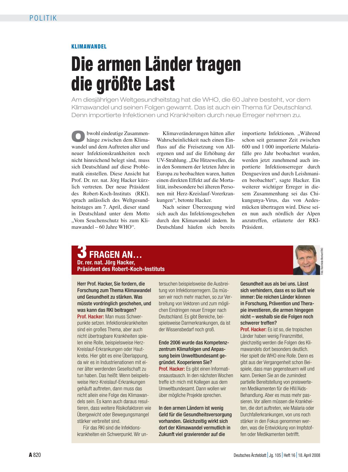Vorschauseite 1: 3 Fragen an… Dr. rer. nat. Jörg Hacker, Präsident des Robert-Koch-Instituts
