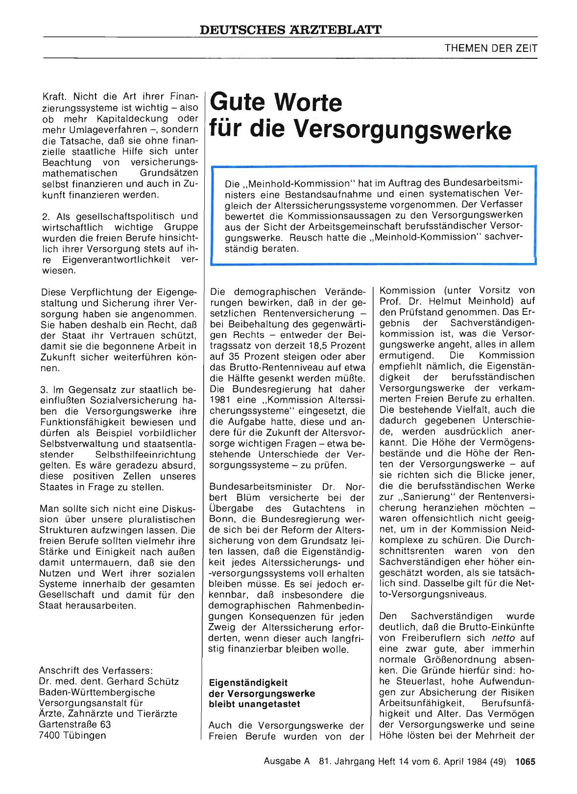 Vorschauseite 1: Gute Worte für die Versorgungswerke
