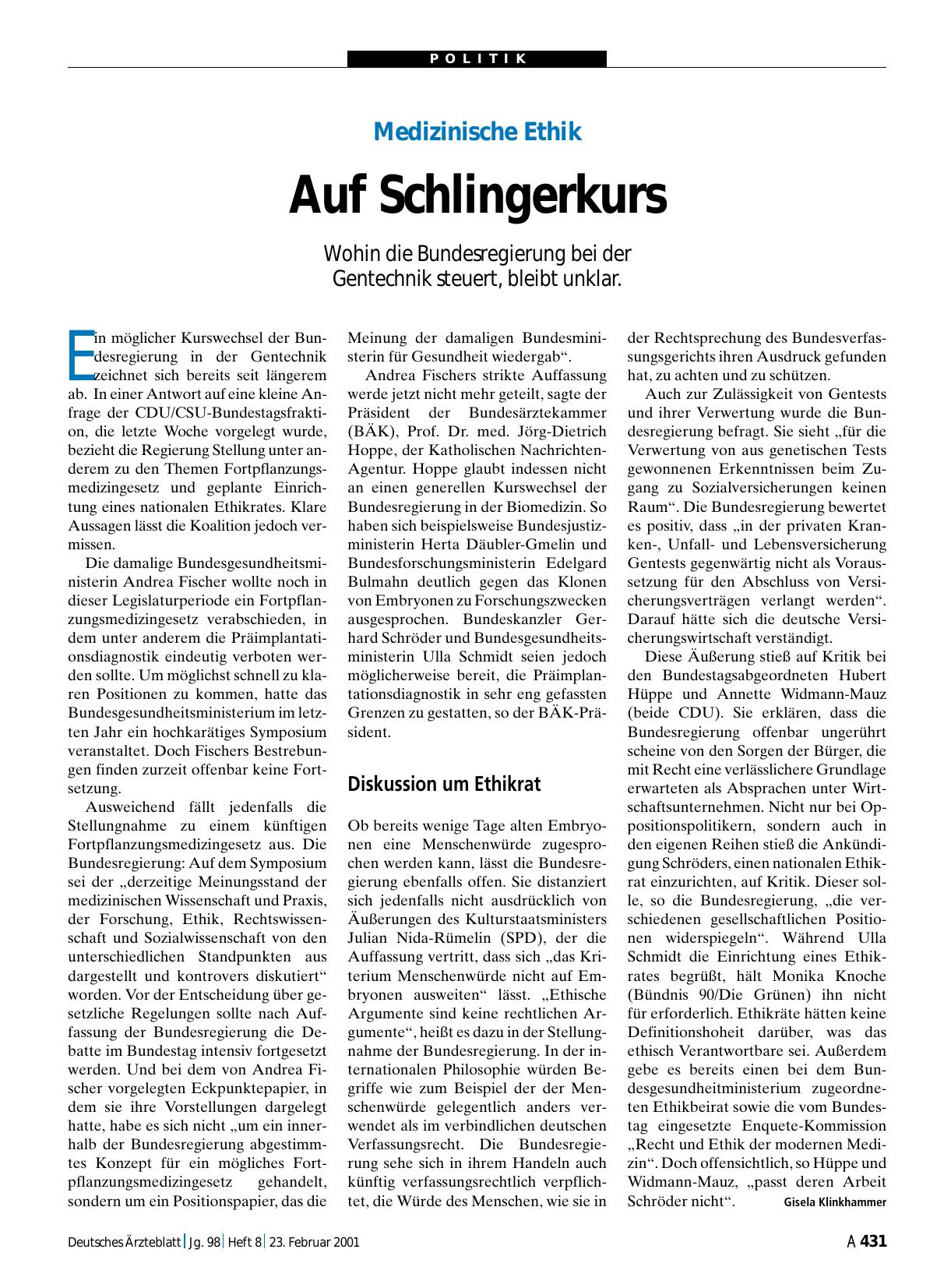 Vorschauseite 1: Medizinische Ethik: Auf Schlingerkurs