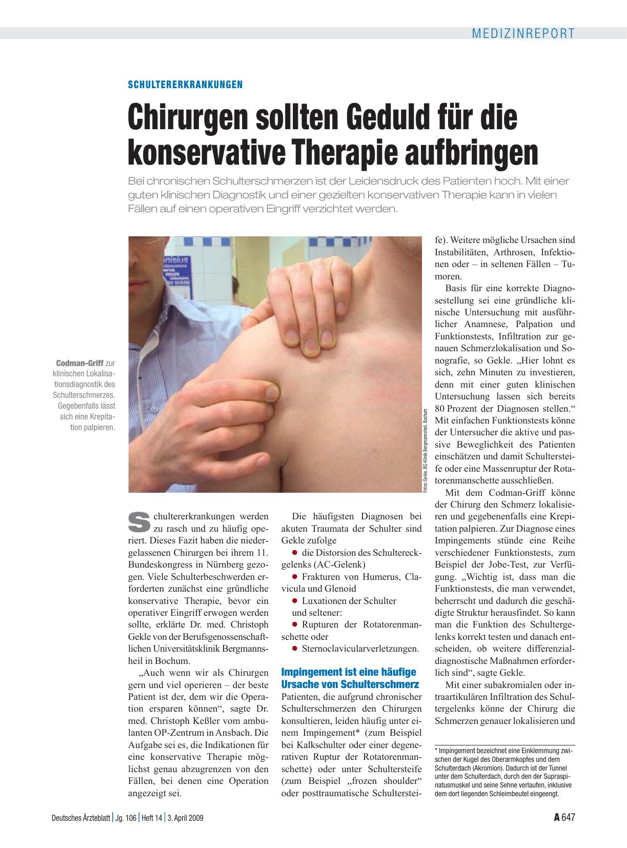 Vorschauseite 1: Schultererkrankungen: Chirurgen sollten Geduld für die konservative Therapie aufbringen