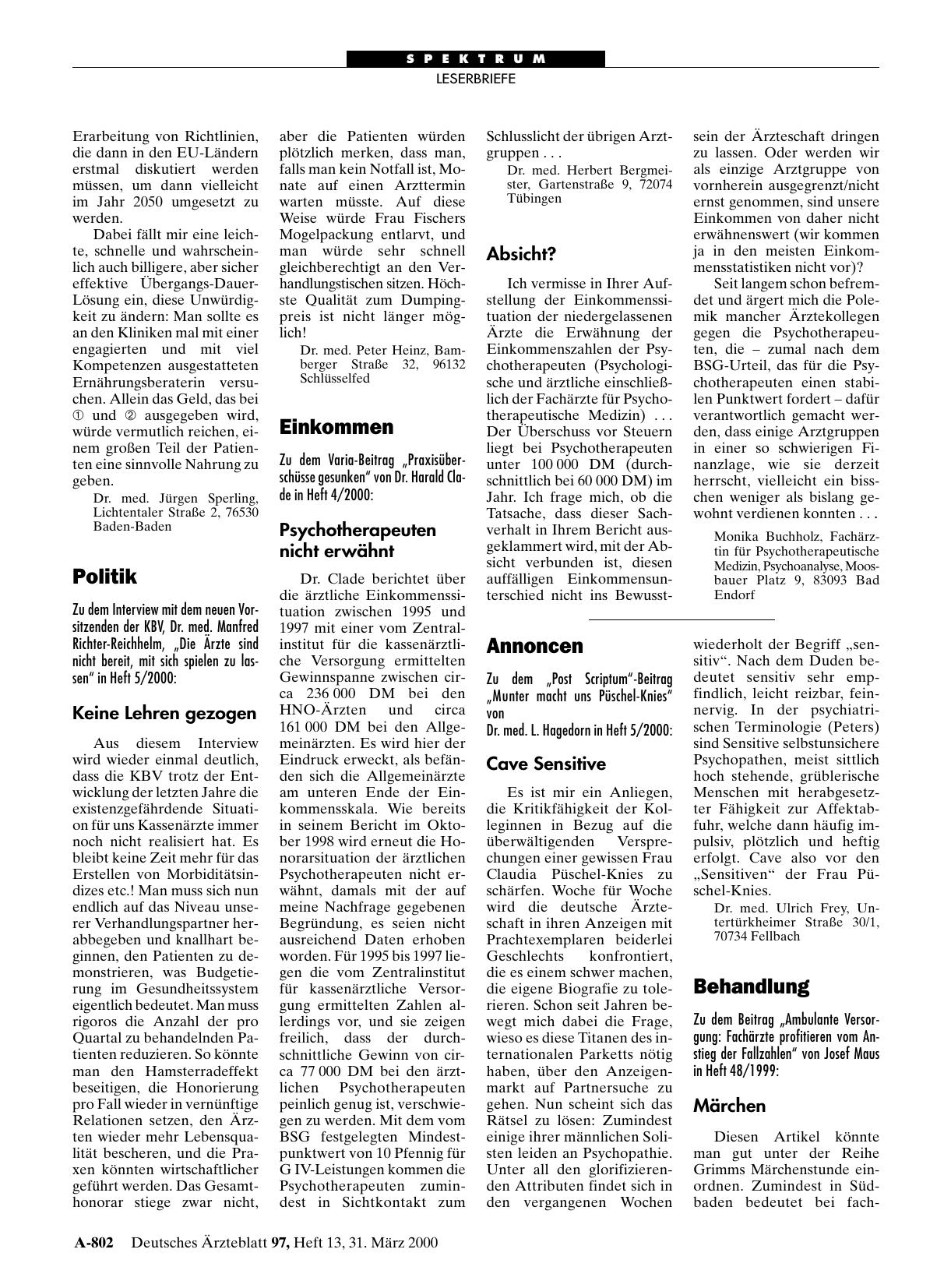Vorschauseite 1: Einkommen: Psychotherapeuten nicht erwähnt