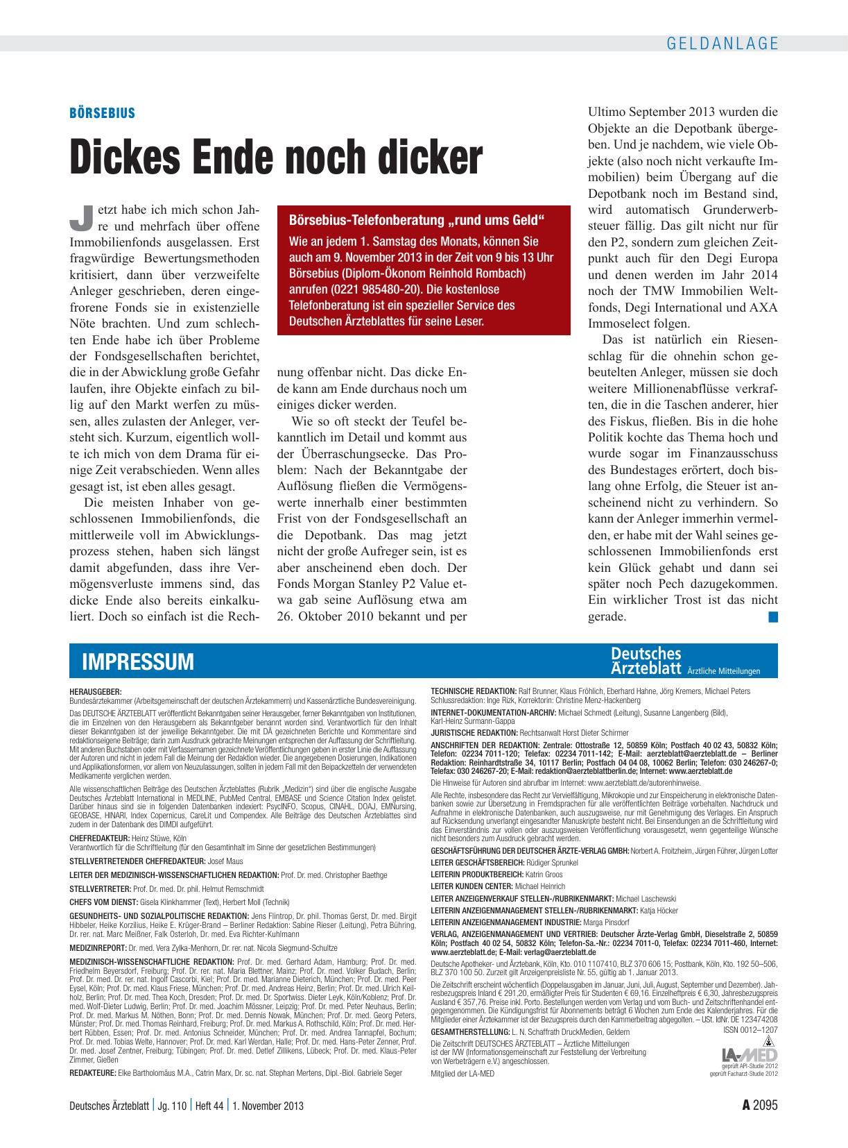 Vorschauseite 1: Börsebius: Dickes Ende noch dicker