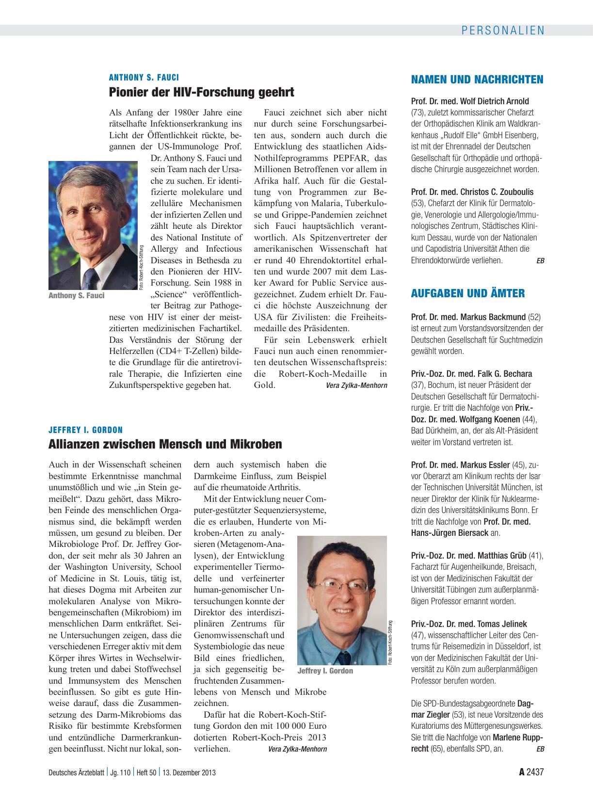 Vorschauseite 1: Anthony S. Fauci: Pionier der HIV-Forschung geehrt